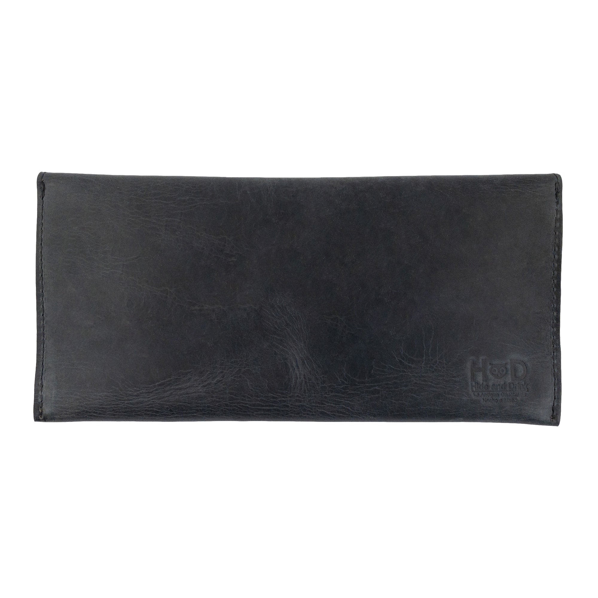 The back view of Hide & Drink's black Travel Hand Wallet, showcasing its sleek Full Grain Leather finish. Ideal for travelers, this Travel Wallet is hand crafted in La Antigua Guatemala & Oaxaca Mexico.