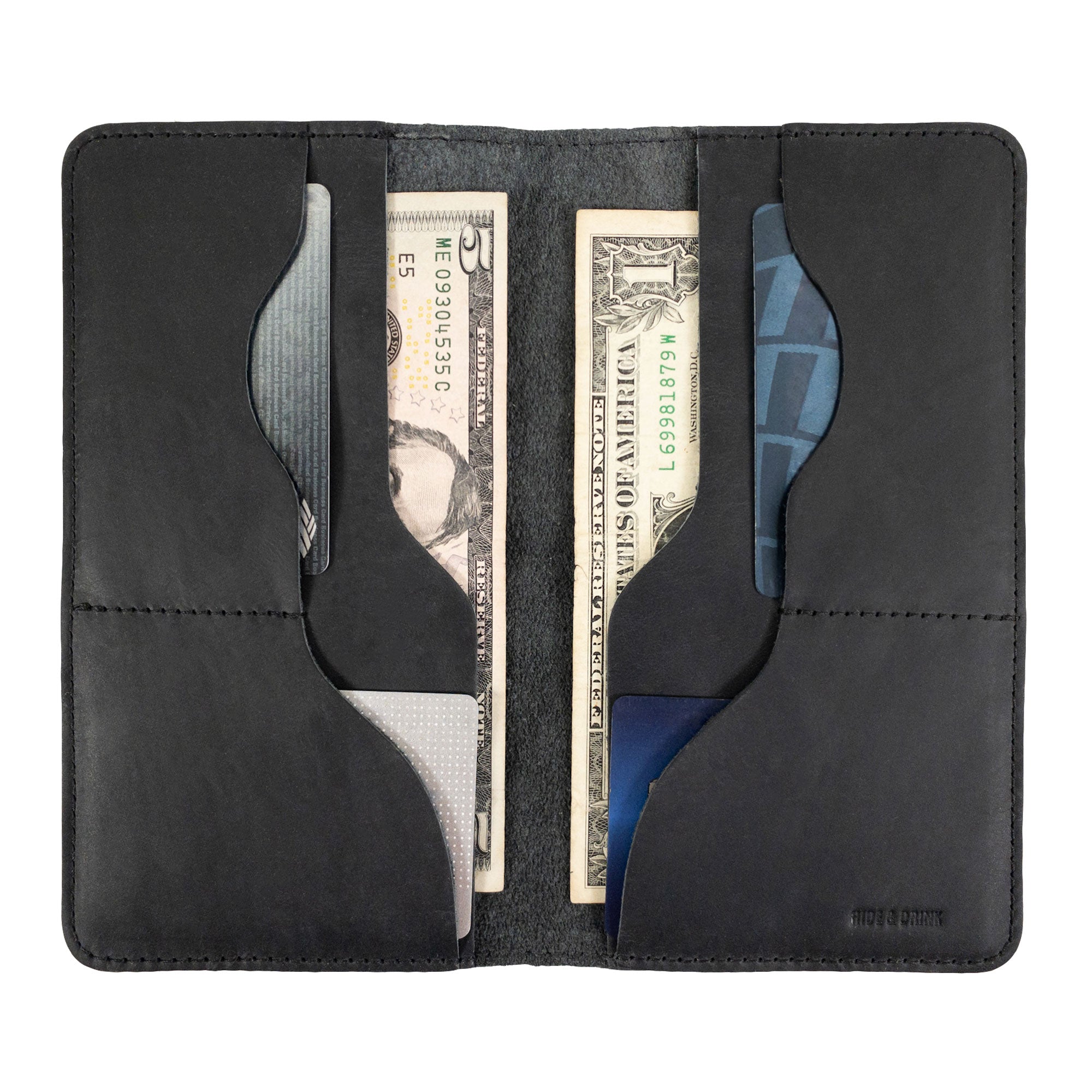Hide & Drink Large Organizer Wallet highlighting its unique craftsmanship and full grain leather. This handmade bifold wallet with card slots is an excellent choice for travel, showcasing artisan skills in La Antigua Guatemala & Oaxaca Mexico.