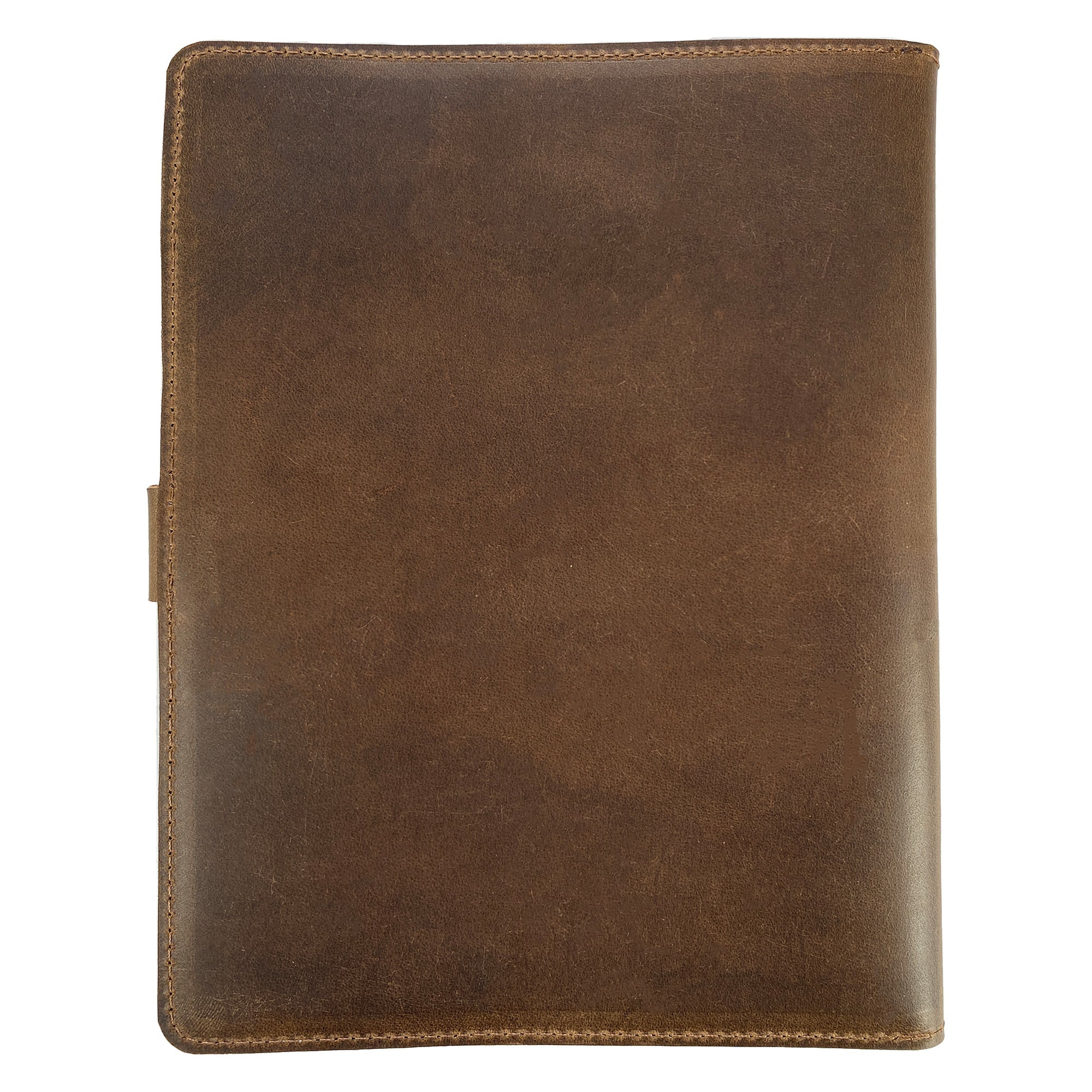 Back view of Leather Worx Notepad Cover, showcasing its sleek and professional exterior. This Notepad Cover is crafted from robust full grain leather, maintaining a classy, minimalist aesthetic. Ideal for those needing a reliable writing accessory, with the maker’s artisan touch from La Antigua Guatemala.