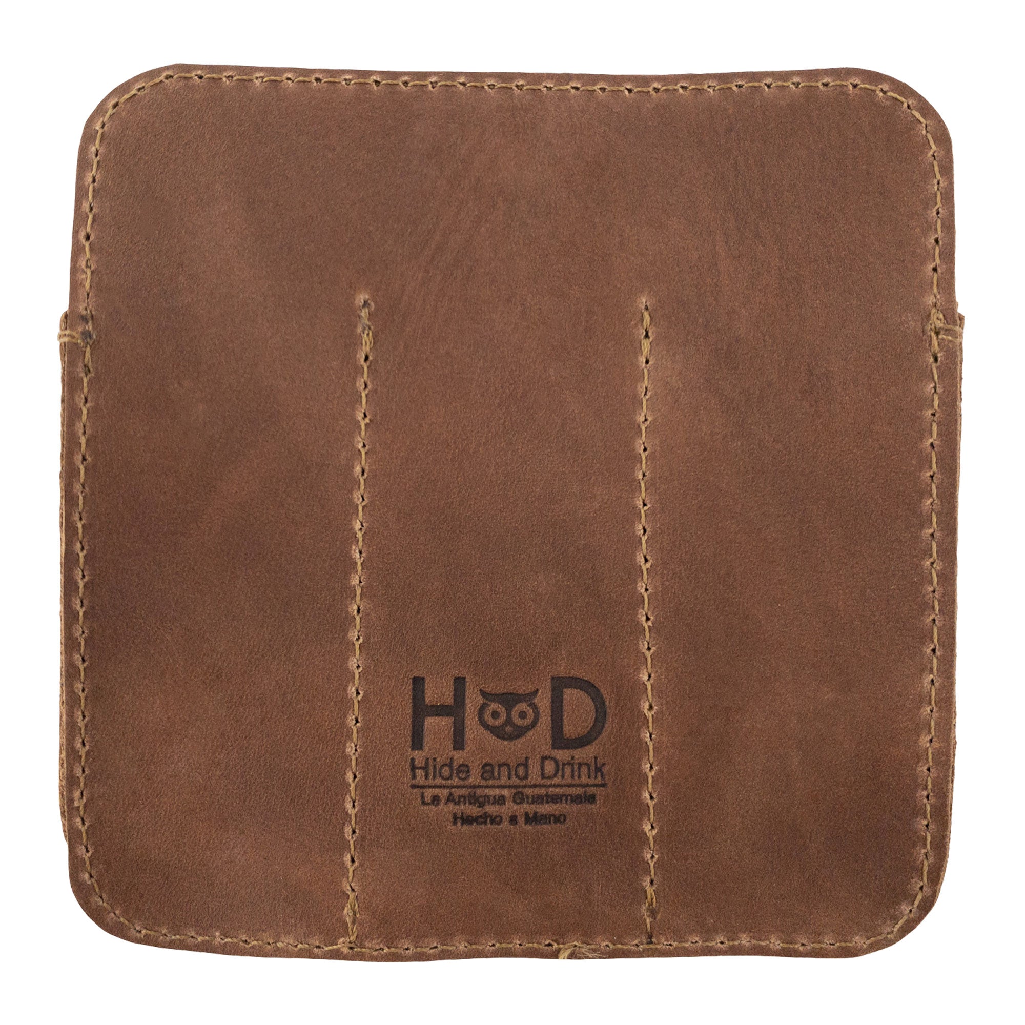 Back view of the Hide & Drink Minimalist Tool Pocket highlighting its subtle branding. This stylish Tool Pocket Pouch made from Full Grain Leather reflects artisan work from La Antigua Guatemala, under StockyardX's commitment to small batch production.