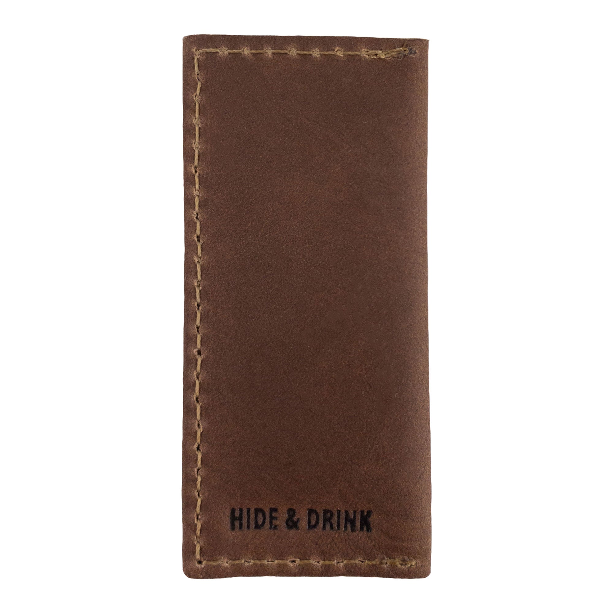 Hide & Drink Tooth Pick Case (4 Pack) with a detailed image of a well-crafted leather toothpick holder. Set of 4 Tooth Pick Cases, Cooking Accessories, Full Grain Leather, StockyardX, Small Batch Production, Hand Cut, Hand Sewn, Fire Branded, Artisan, Handmade in La Antigua Guatemala & Oaxaca Mexico.