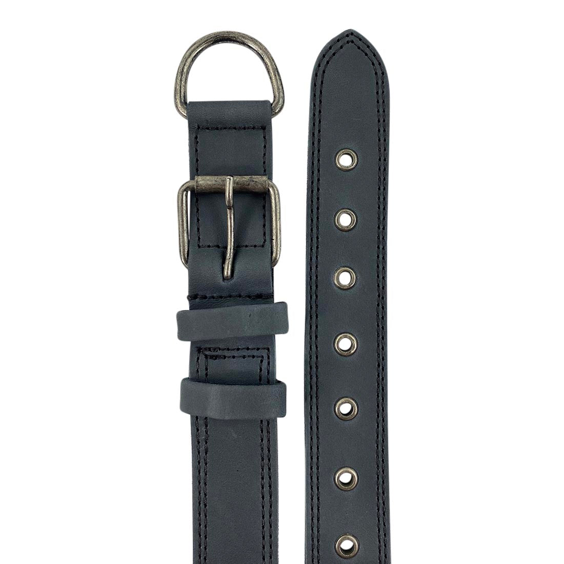 Side view of Taco Dog Black Leather Dog Collar displaying its premium craftsmanship in full grain leather, perfect for medium to large dogs. Features sturdy metal D ring, handcrafted in La Antigua Guatemala.