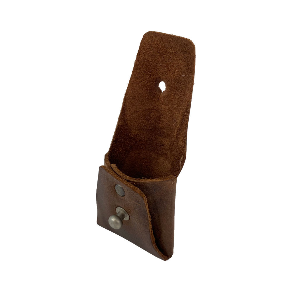 Open view of the Minimalist Square Coin Pouch by Hide & Drink, displaying its inner space for coins or small items. Made from fine full grain leather, this pouch combines practicality with a minimalist aesthetic. Minimalist Coin Pouch, SD Card Holder, Wallet and Cash Organizer, Full Grain Leather, StockyardX, Small Batch Production, Hand Cut, Hand Sewn, Fire Branded, Artisan, Handmade in La Antigua Guatemala & Oaxaca Mexico.