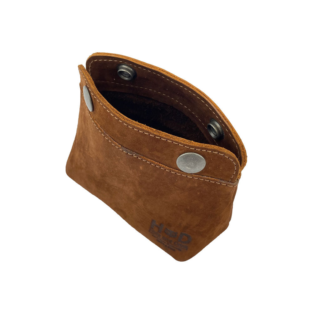 Interior look of the Hide & Drink Double Snap Pouch, highlighting its convenience as a makeup organizer or cash & card holder. This durable full grain leather product showcases fine artisan craftsmanship from La Antigua Guatemala.