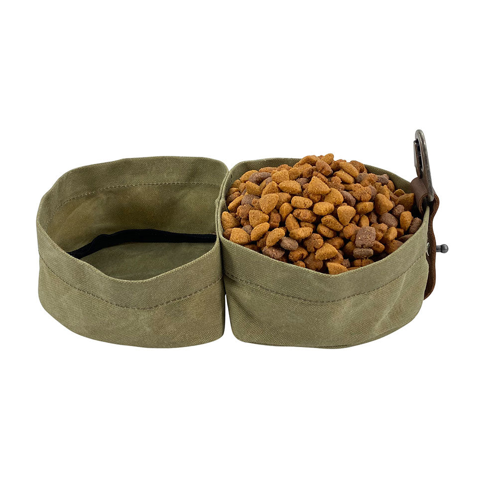 Waxed Canvas Travel Double Dog Bowl - Stockyard X 'The Leather Store'