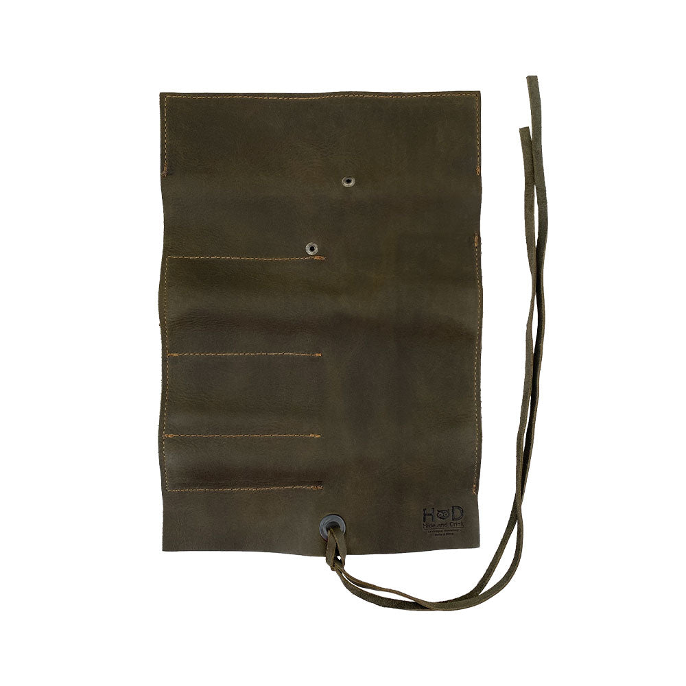 Hide & Drink Multi Purpose Pencil Roll showcasing its fine leather interior, designed to accommodate various crafting tools and accessories. A perfect blend of functionality and artisan craftsmanship from La Antigua Guatemala & Oaxaca Mexico, making it a must-have organizer.