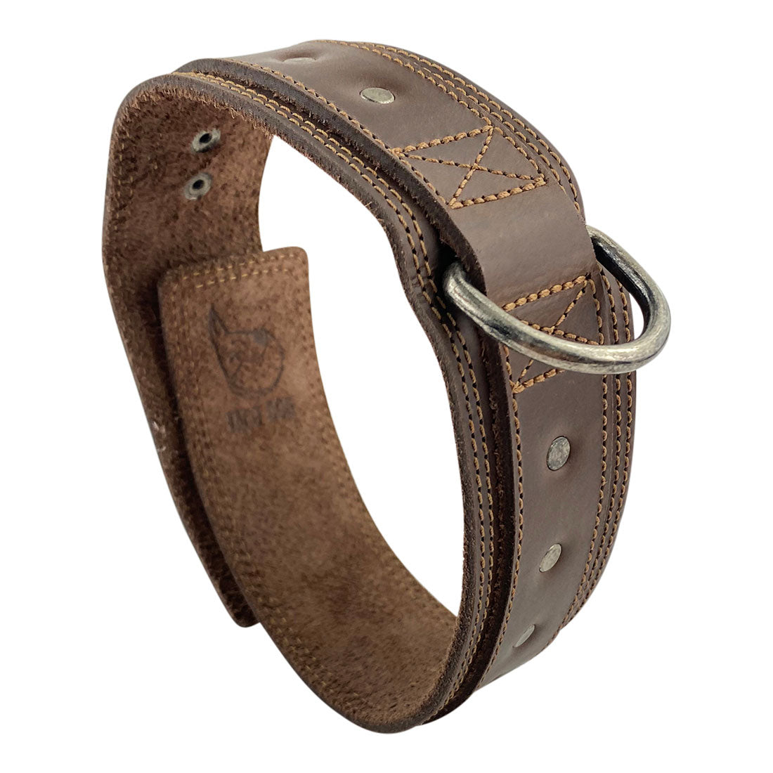 Chic Double Layer Dog Collar by Taco Dog, featuring thick full grain leather handmade for large dogs, boasting 6 adjustable holes and reliable metal hardware. A heavy-duty, safe pet accessory crafted through small batch production methods in La Antigua Guatemala & Oaxaca Mexico.