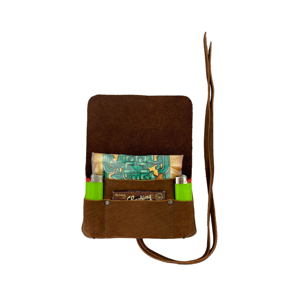 Artistic view of the Hide & Drink Tobacco Pouch presenting a seamless blend of form and function for smoking accessories and vintage storage.