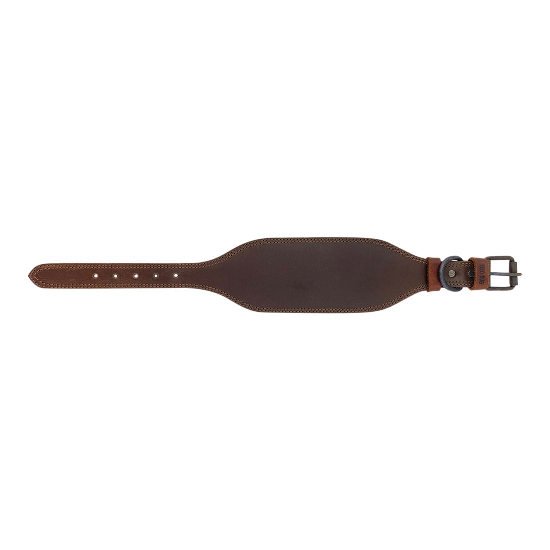 Long view of the Sighthound Dog Collar from Taco Dog featuring a sleek design and durable leather. The collar offers a gentle and comfortable fit while ensuring a secure hold, hand cut and sewn meticulously by artisans.