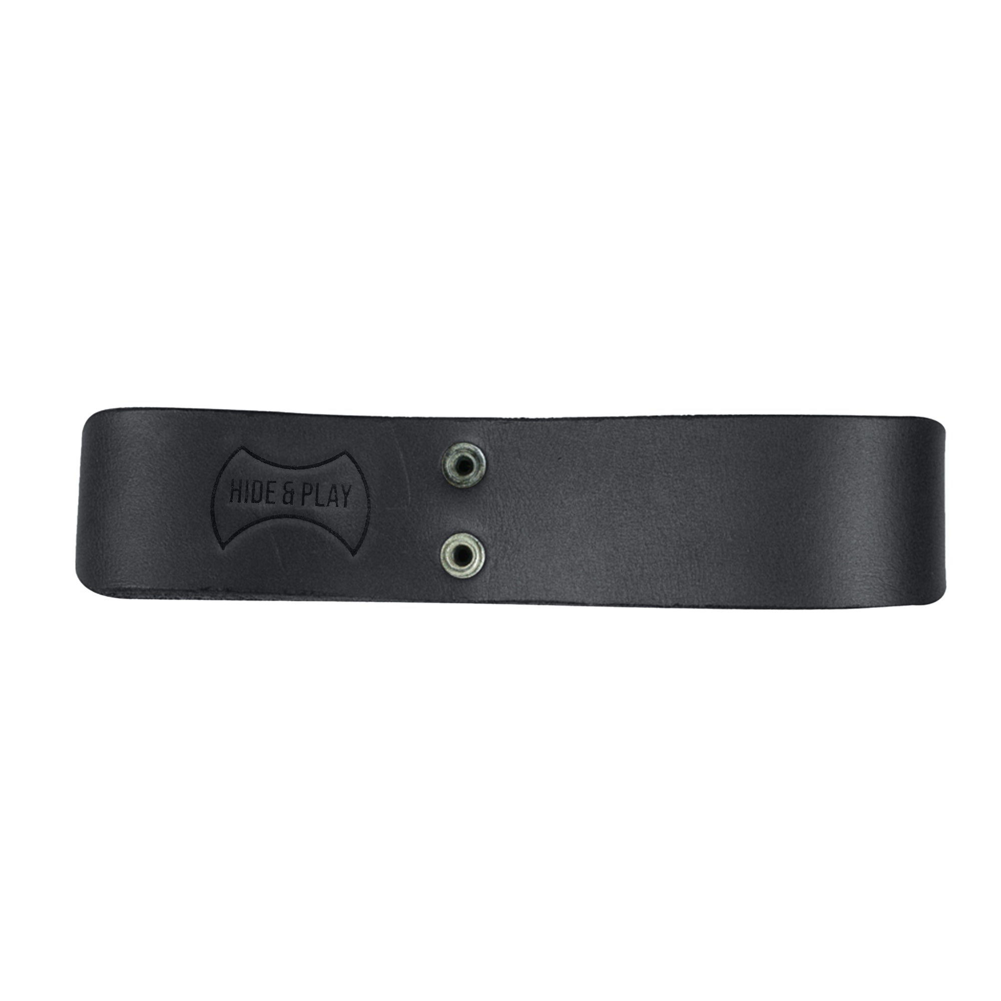 The Thick Whip Holder in black by Hide & Play, featuring notable design elements as a whip holster handcrafted from thick full grain leather. This belt loop bullwhip holder is ideal for pastoral tools, reflecting the quality of small batch production alongside hand cut, hand sewn techniques, fire branded work, and artisan craftsmanship made in La Antigua Guatemala & Oaxaca Mexico.