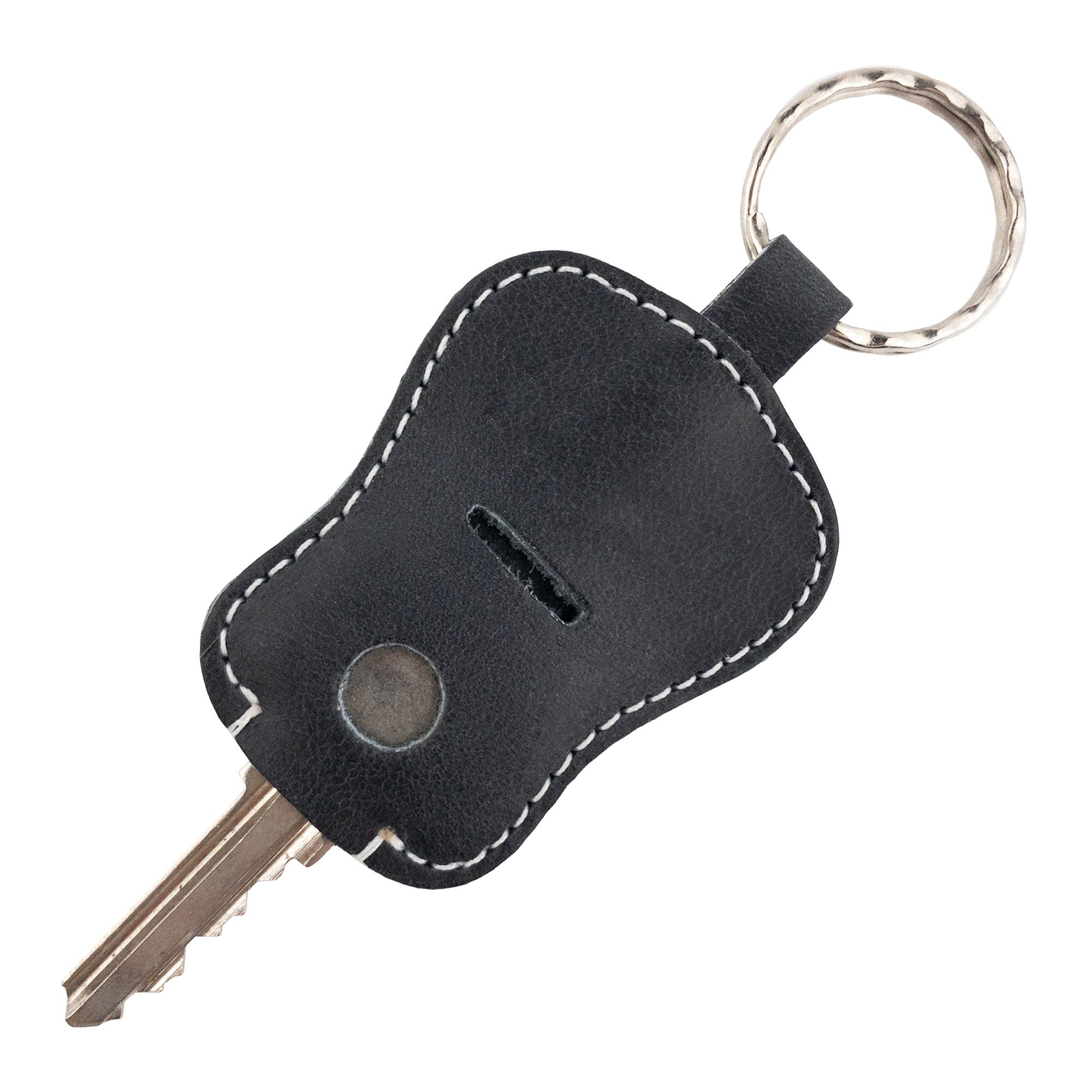 Stylish black Guitar Keychain by Hide & Drink highlighting the pouch design for key management. Made from Full Grain Leather, this key holder showcases the beauty of artisan craftsmanship from La Antigua Guatemala & Oaxaca Mexico.