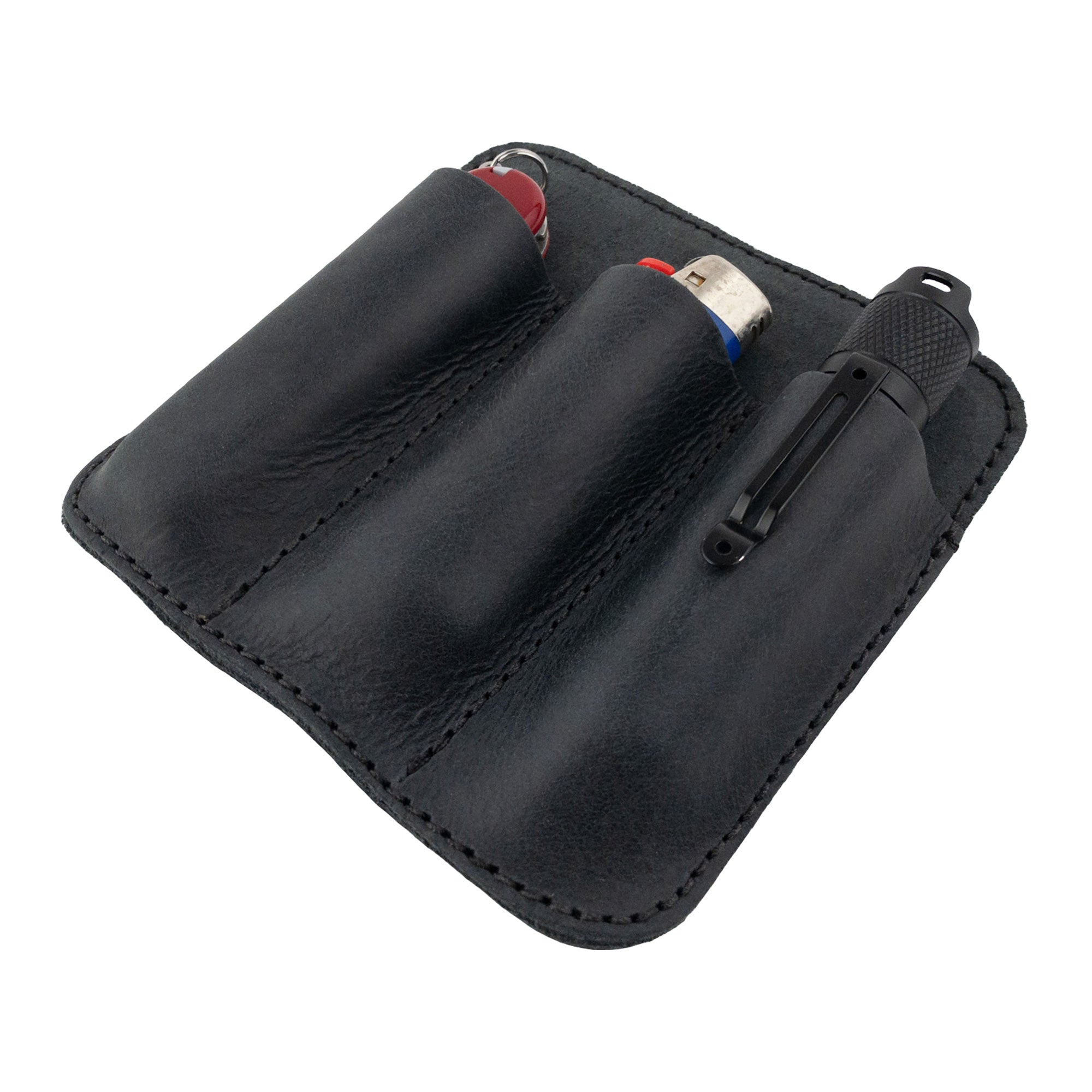 Side profile of the Hide & Drink Minimalist Tool Pocket showcasing its handy layout for tools. This Full Grain Leather Tool Pocket Pouch is a perfect blend of function and style, handcrafted by artisans in La Antigua Guatemala under StockyardX's small batch production ethos.
