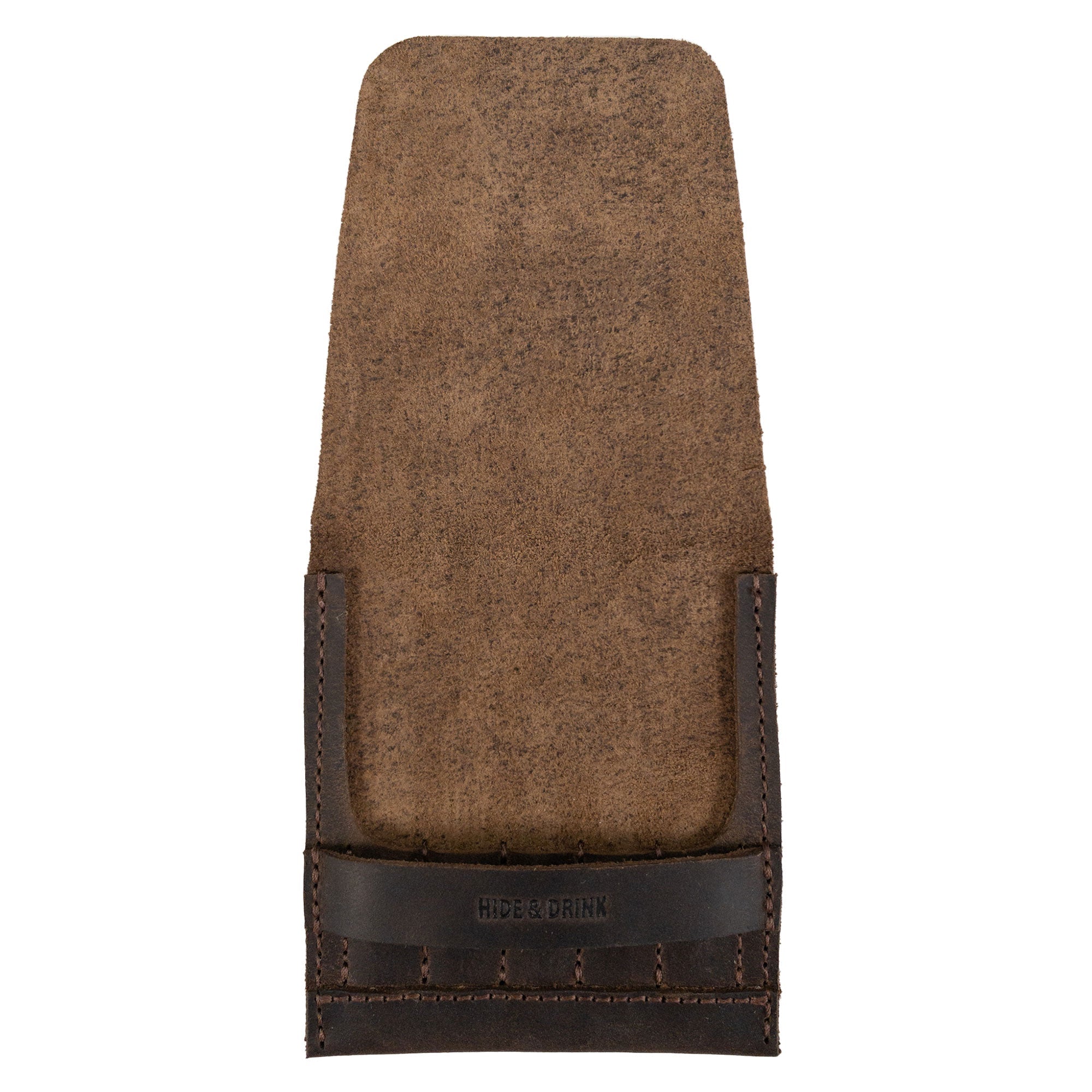 Inner view of the Needle Case by Hide & Drink, showing its rich texture, made from Full Grain Leather. A product of small batch production, it's expertly hand cut and hand sewn, proudly made by artisans in La Antigua Guatemala & Oaxaca Mexico.