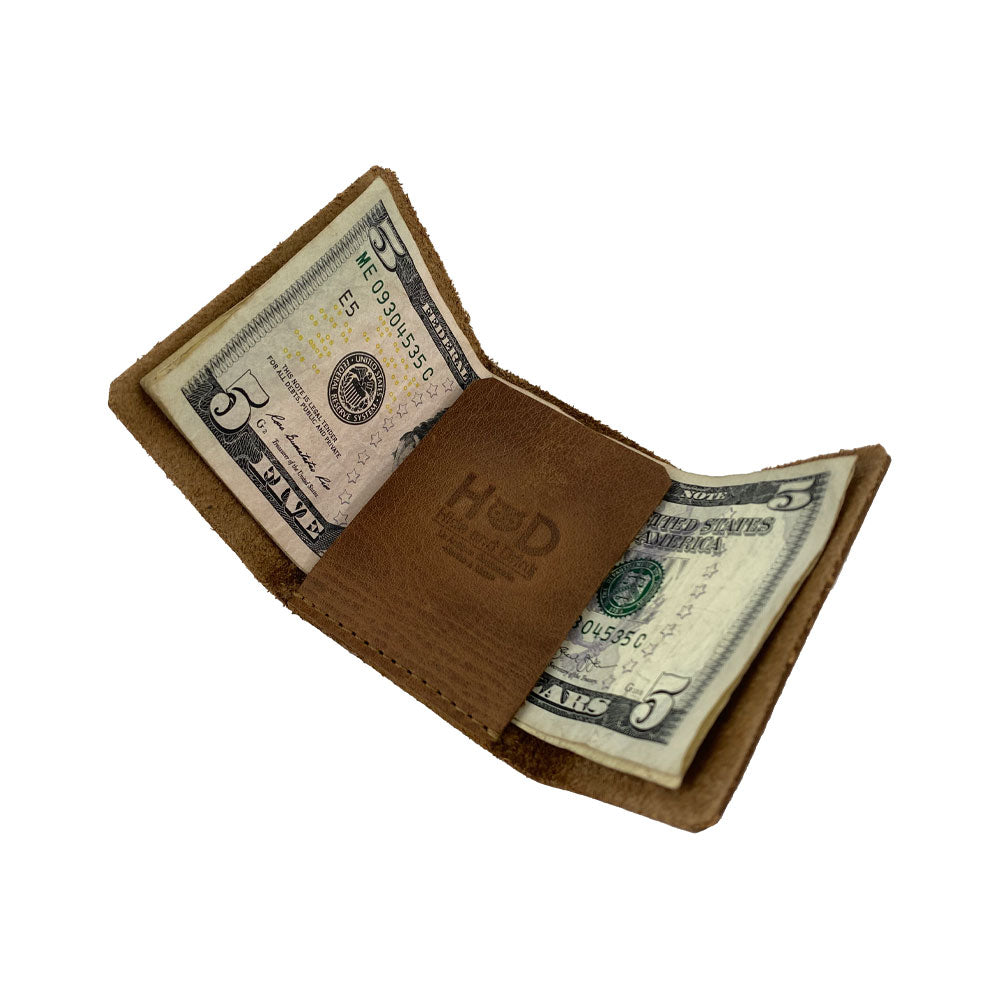 Dimensions highlighted for the Hide & Drink Minimalist Wallet Bills Only, emphasizing its suitability as an Ultra Minimalist Wallet. Made from premium Full Grain Leather, this cash organizer reflects artisan work with hand cut and hand sewn features from La Antigua Guatemala.