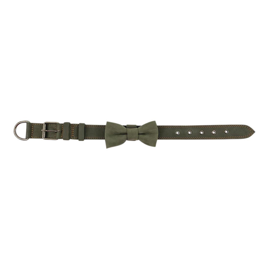 Green suede bow tie for dog collar by Taco Dog, emphasizing its beautiful design. This Bow Tie for Dog Collar is stylishly crafted to attach onto most collars (1.25 in. wide) effortlessly. Bow Tie for Dogs - Attaches onto Most Dog Collars (Collar Not Included) - Fancy Cute Stylish Pet Accessory Attachment, Full Grain Leather, StockyardX, Small Batch Production, Hand Cut, Hand Sewn, Fire Branded, Artisan, Handmade in La Antigua Guatemala & Oaxaca Mexico.