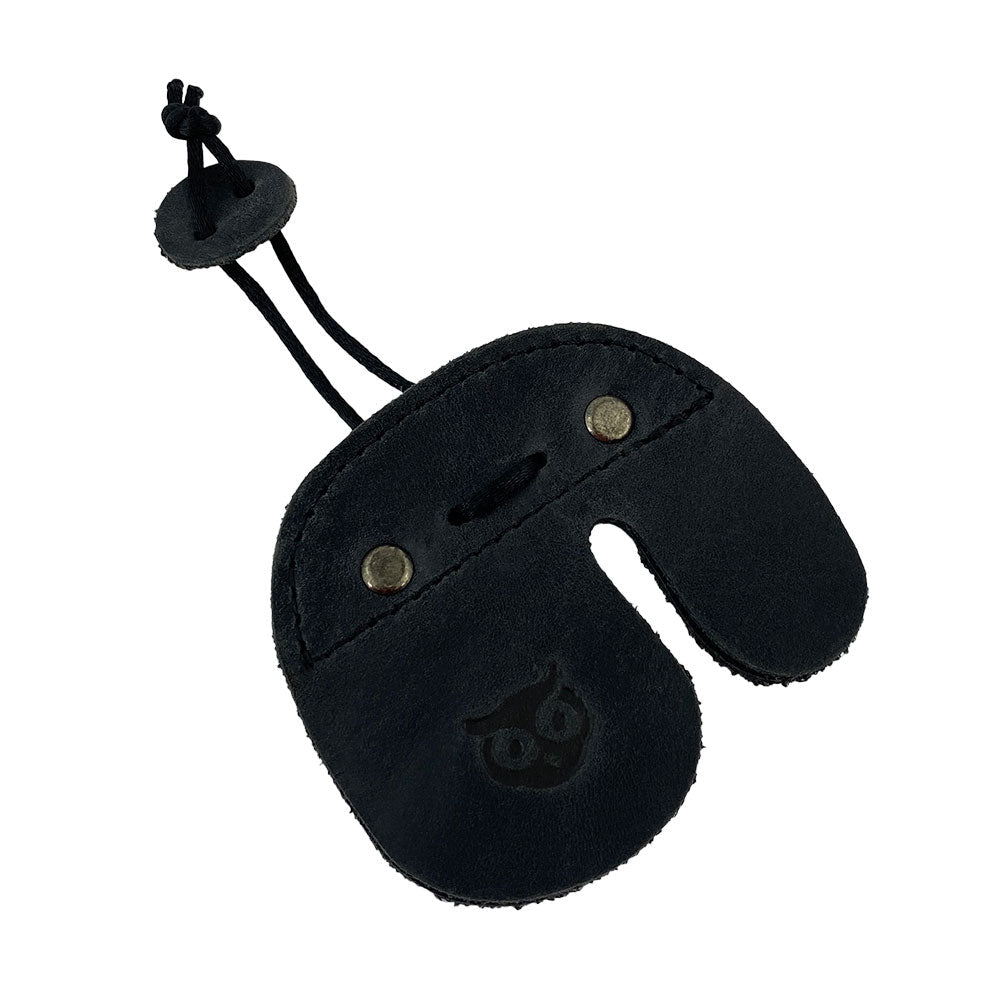 The top view of the Hide & Drink Left Handed Archery Finger Protector, showcasing its unique design. This Archery Finger Tab is an essential Protect Guard for Recurve Bows, designed for comfort while using Full Grain Leather. An artisan-crafted piece, perfect for shooting practice gear enthusiasts, representative of StockyardX's dedication to quality.