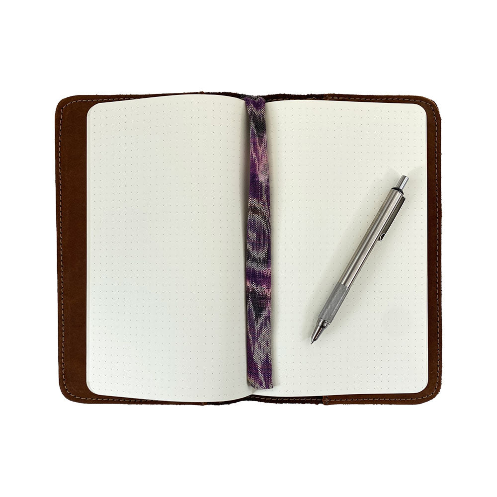 Back view of a rich brown Journal Cover for Moleskine Cahier L (5 x 8.25 in.) by Hide & Drink. Perfect for large size (5 x 8.25 in.) notebooks, this refillable cover is an elegant piece crafted from full grain leather, showcasing artisan craftsmanship.