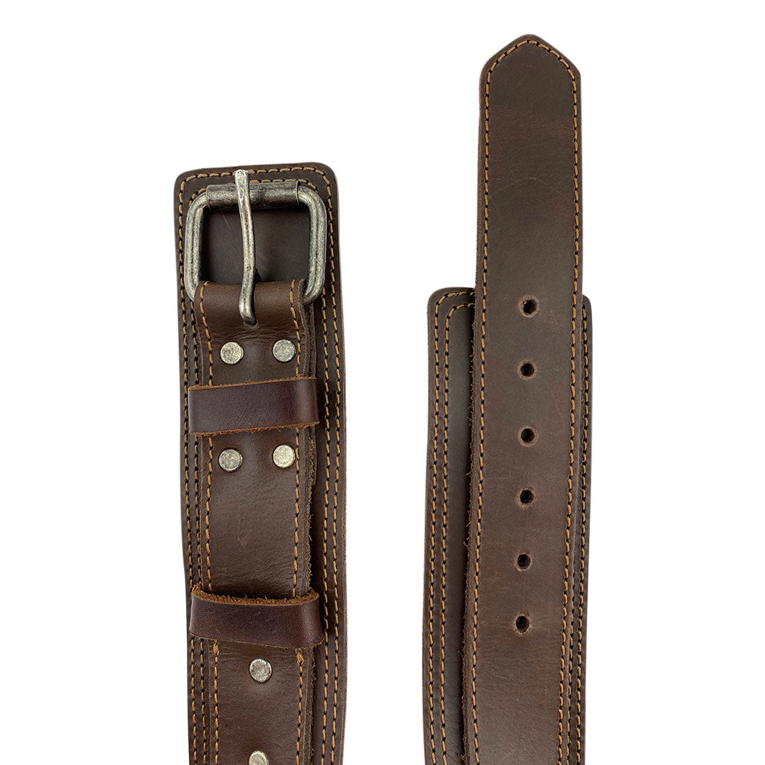 Durable Double Layer Dog Collar by Taco Dog, expertly crafted from thick full grain leather for large dogs, including 6 adjustable holes and strong metal hardware. This handmade collar is a safe pet accessory, meticulously produced in La Antigua Guatemala.