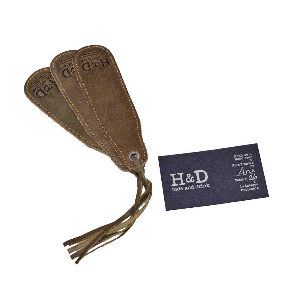 Hide & Drink Bookmark (3-Pack) showcasing fine full grain leather craftsmanship, perfect for avid readers and literature enthusiasts. Handmade in small batches in La Antigua Guatemala.