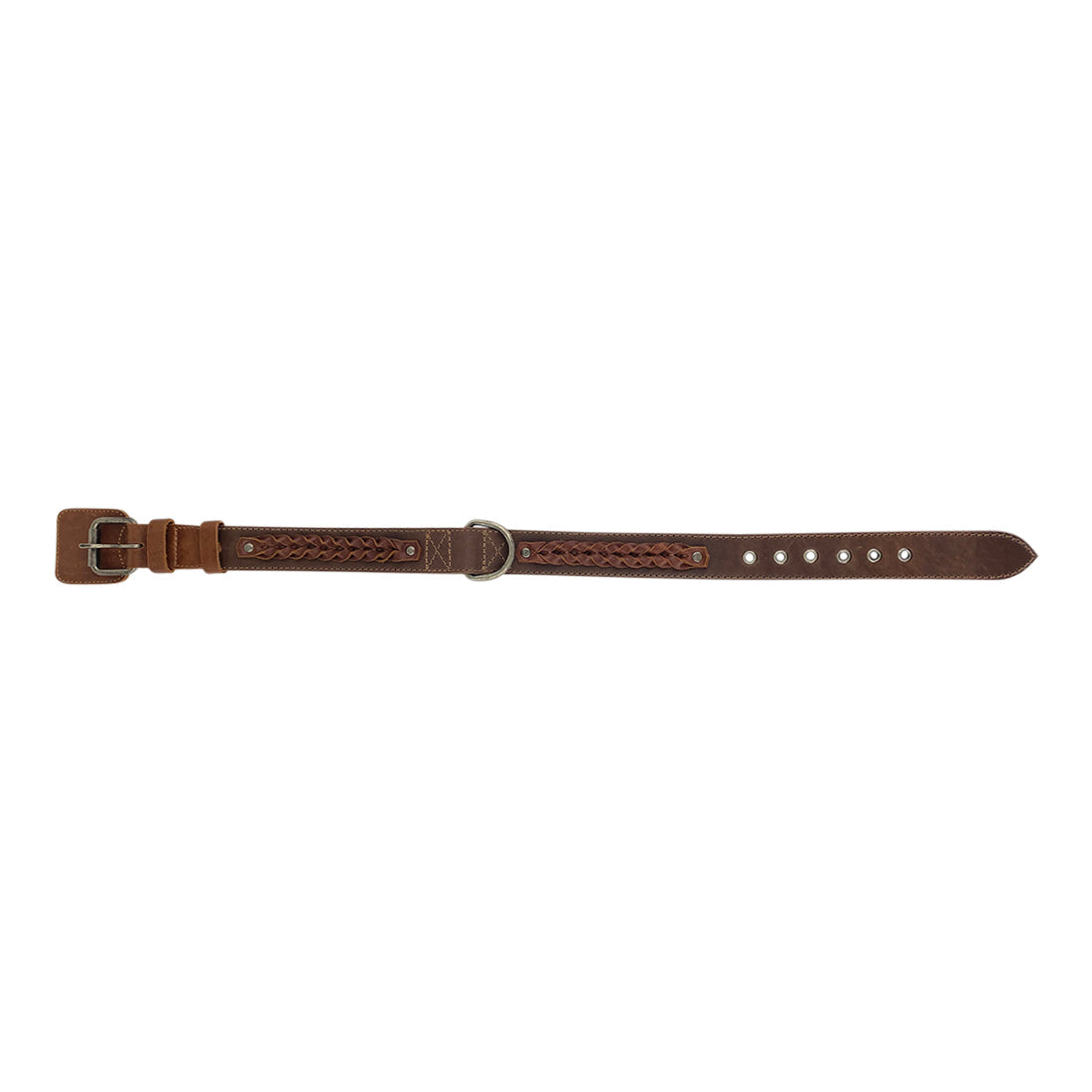 Full length shot of Taco Dog's Braided Big Dog Collar, showcasing its stylish design and robust buckle. Made in La Antigua Guatemala, this collar is crafted from expertly sourced, soft, durable full grain leather.