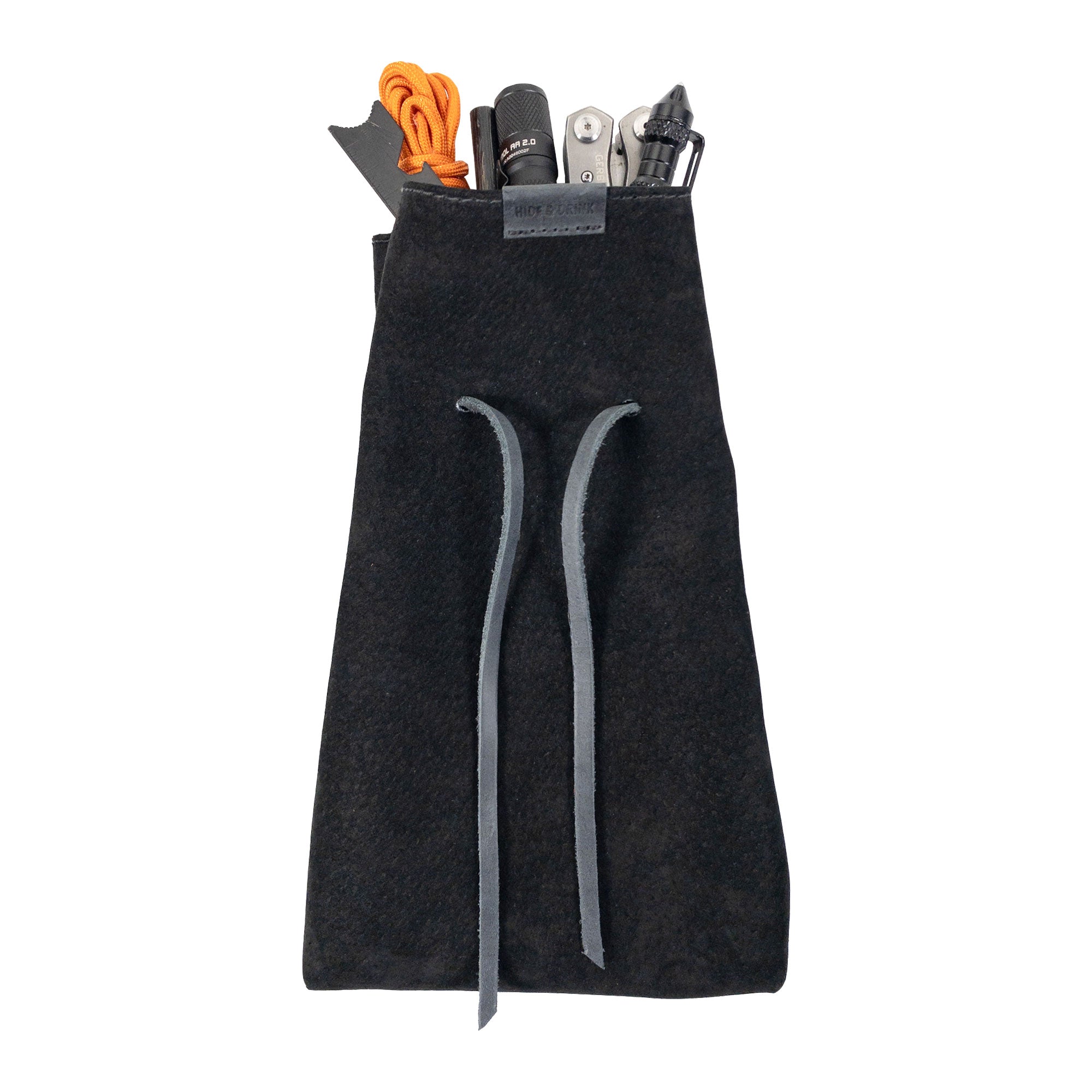 Height measurement displayed for Hide & Drink's Drawstring Sack (2 pack) alongside its elegant shape, perfect for thoughtful gifting. Drawstring Sack (2 pack) Handmade from Sheepskin and Full Grain Leather, StockyardX, Small Batch Production, Hand Cut, Hand Sewn, Fire Branded, Artisan, Handmade in La Antigua Guatemala & Oaxaca Mexico.