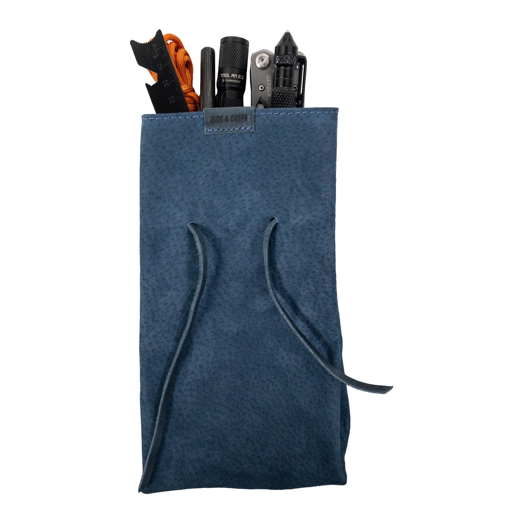 Hide & Drink's Drawstring Sack (2 pack) shown in a muted color, highlighting its versatile design for any style or occasion. Drawstring Sack (2 pack) Handmade from Sheepskin and Full Grain Leather, StockyardX, Small Batch Production, Hand Cut, Hand Sewn, Fire Branded, Artisan, Handmade in La Antigua Guatemala & Oaxaca Mexico.