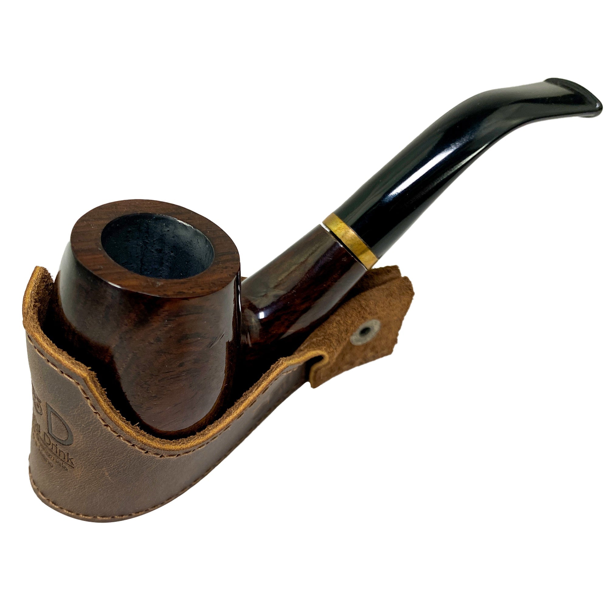 Tobacco Pipe Holder by Hide & Drink holding a pipe, emphasizing its rustic design and premium materials. This Tobacco Pipe Holder (Pipe not Included) acts as a portable & adjustable stand, a must-have for smoking accessories. Constructed from full grain leather and offered through small batch production, it’s an artisan, hand sewn item made in La Antigua Guatemala & Oaxaca Mexico.