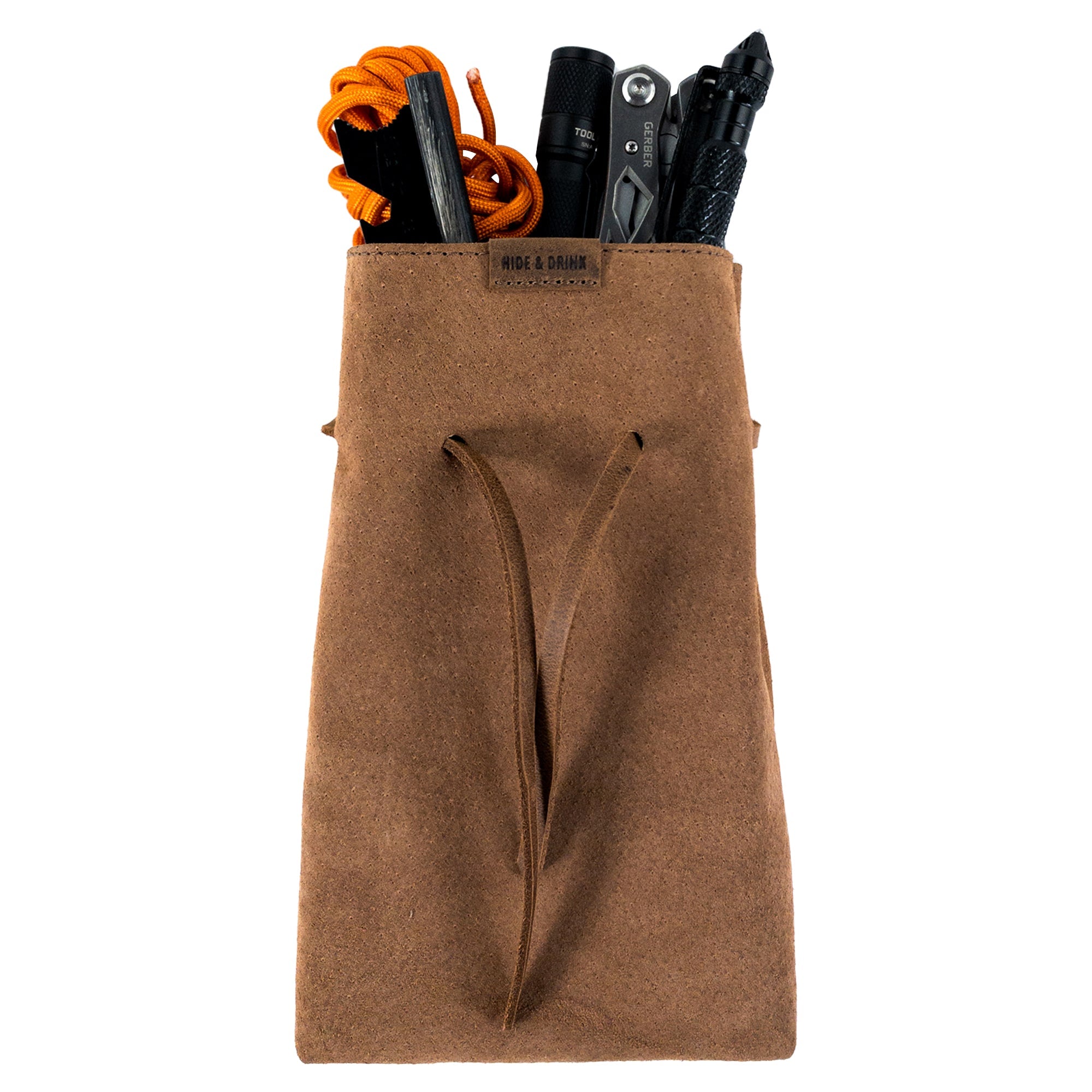 Measurement details of Hide & Drink's Drawstring Sack (2 pack) providing essential size specifications for efficient organization. Drawstring Sack (2 pack) Handmade from Sheepskin and Full Grain Leather, StockyardX, Small Batch Production, Hand Cut, Hand Sewn, Fire Branded, Artisan, Handmade in La Antigua Guatemala & Oaxaca Mexico.