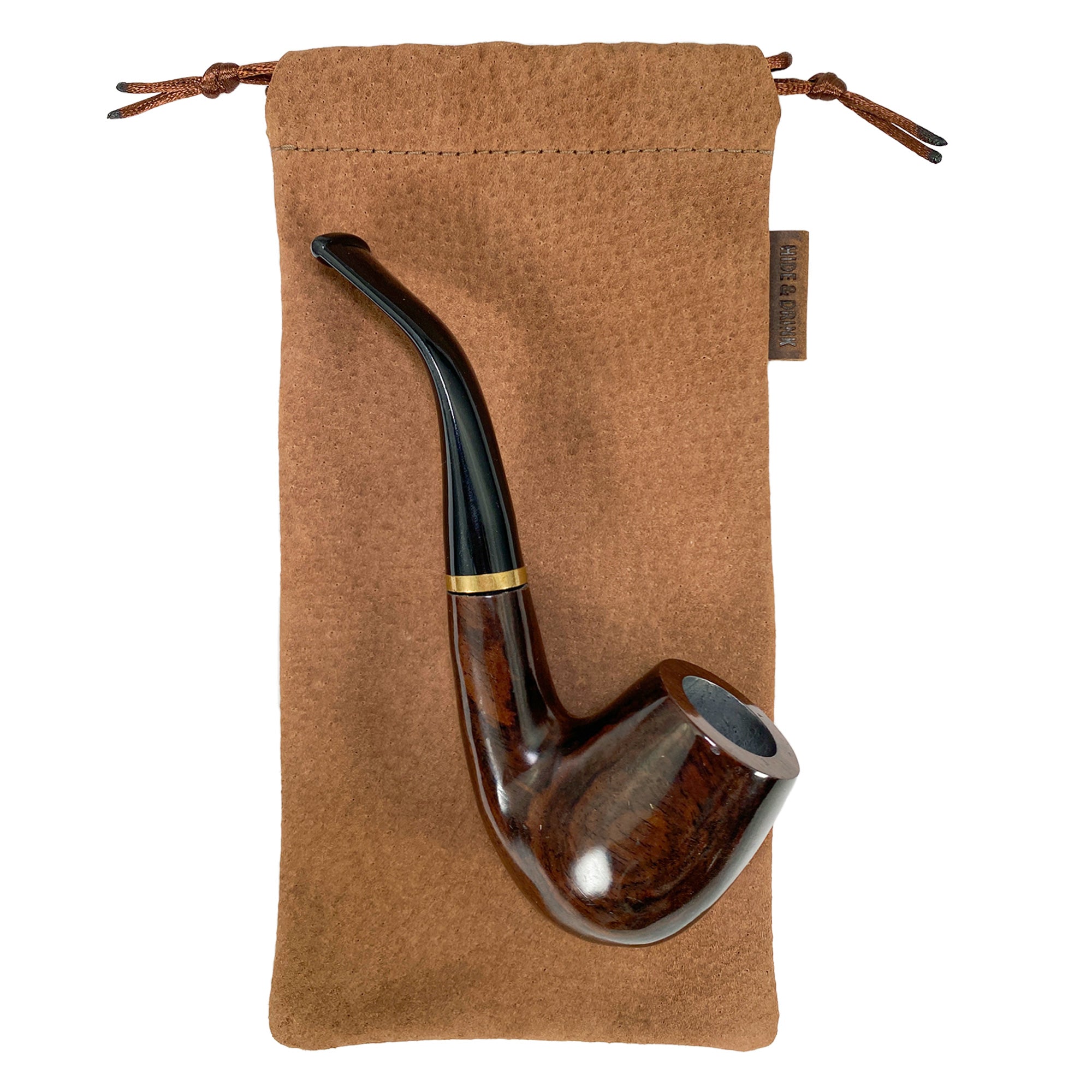 Hide & Drink Drawstring Bag for Pipe, handcrafted from durable sheepskin leather. This multifunctional storage bag showcases the artistic skills of local artisans from La Antigua Guatemala & Oaxaca.