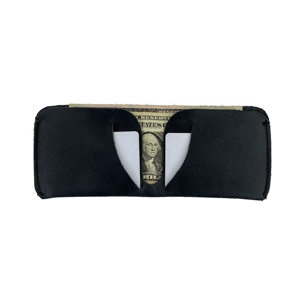 Open view of the Hide & Drink Minimal Wallet filled with items, demonstrating its versatile design as a Full Grain Leather Classic Slimfold Wallet. This Card Organizer Holder is an essential Travel Accessory, showcasing the merits of Small Batch Production by artisans from La Antigua Guatemala & Oaxaca Mexico.