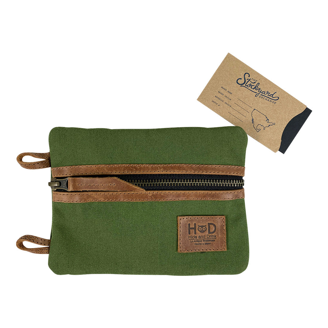 Front view of the blue Multi-tool Pocket Pouch - XL by Hide & Drink, showcasing its sleek design and utility for carrying tools or small items. Multi-Tool Pocket Pouch XL, Compact Multipurpose EDC Zippered Bag, Mini Camping Tool Case, Knife Holster, Handmade Slim Organizer, Waxed Canvas, StockyardX, Small Batch Production, Artisan, Handmade in La Antigua Guatemala & Oaxaca Mexico.