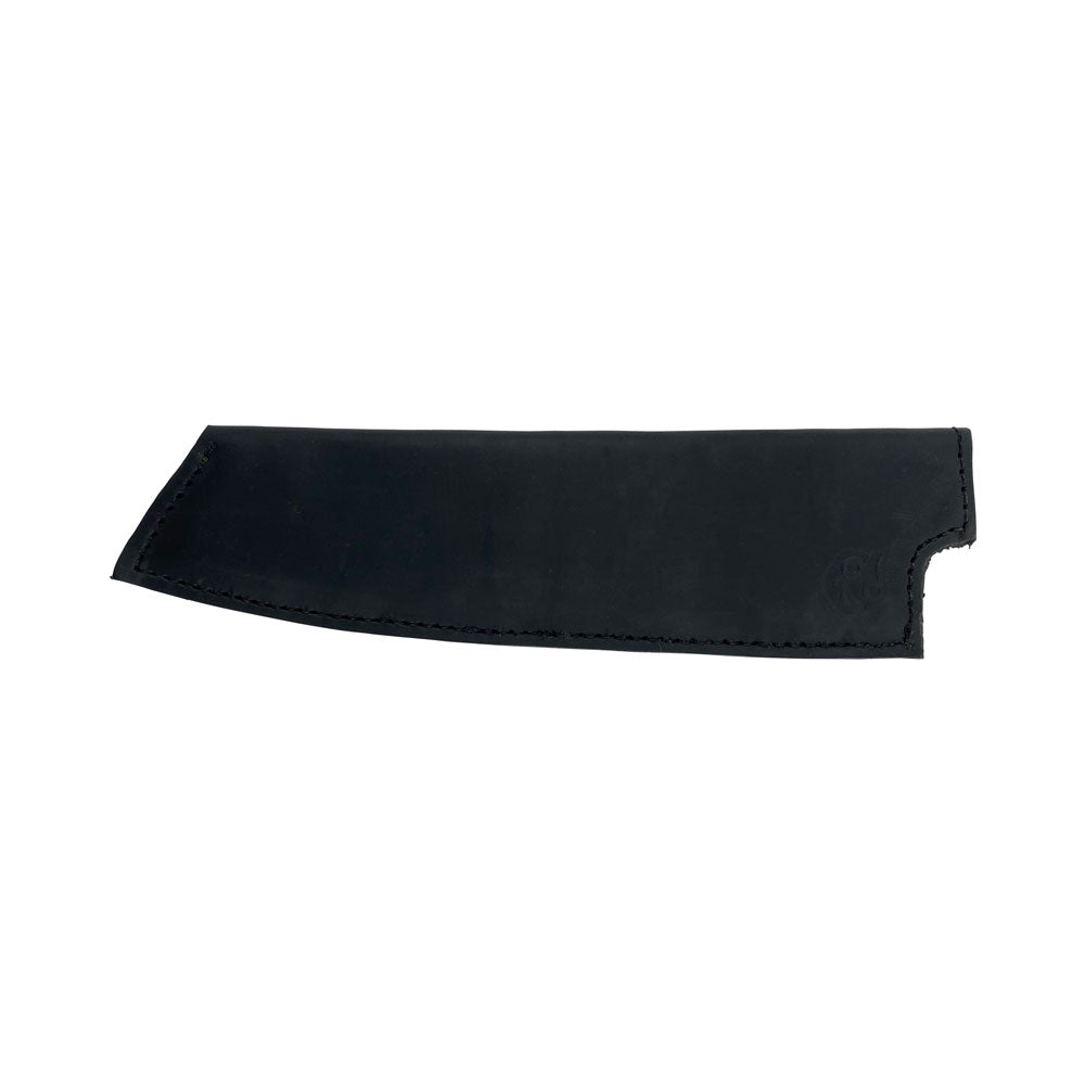 Overview of Hide & Drink's black Chef Knife Sheath, perfect for 180mm blades; made from Thick Full Grain Leather showcasing artisan quality and meticulous handmade production.