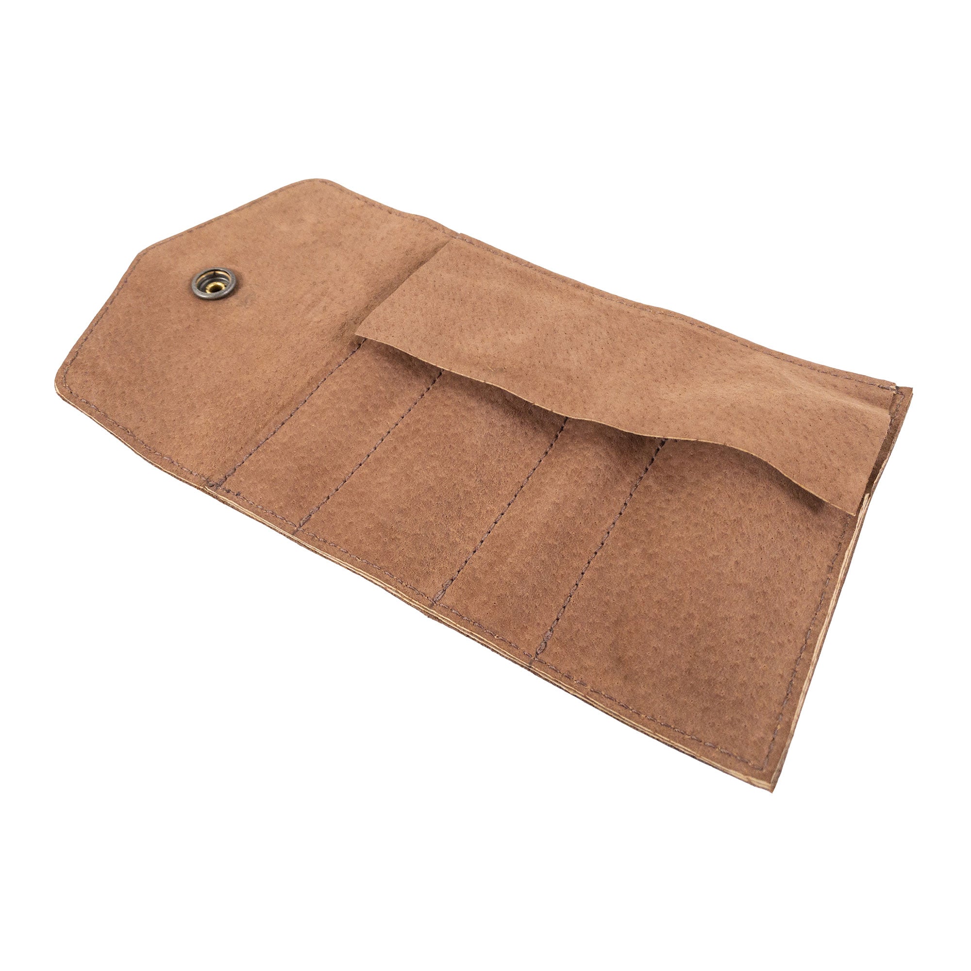 Open flat view of the Nail Clipper Roll Case by The Stockyard Exchange, highlighting its spacious design. Made from durable Full Grain Leather, this case makes a great Nail Clipper Set Case for travel. Each piece is hand cut and sewn by local artisans in La Antigua Guatemala, reflecting small batch production and quality craftsmanship.