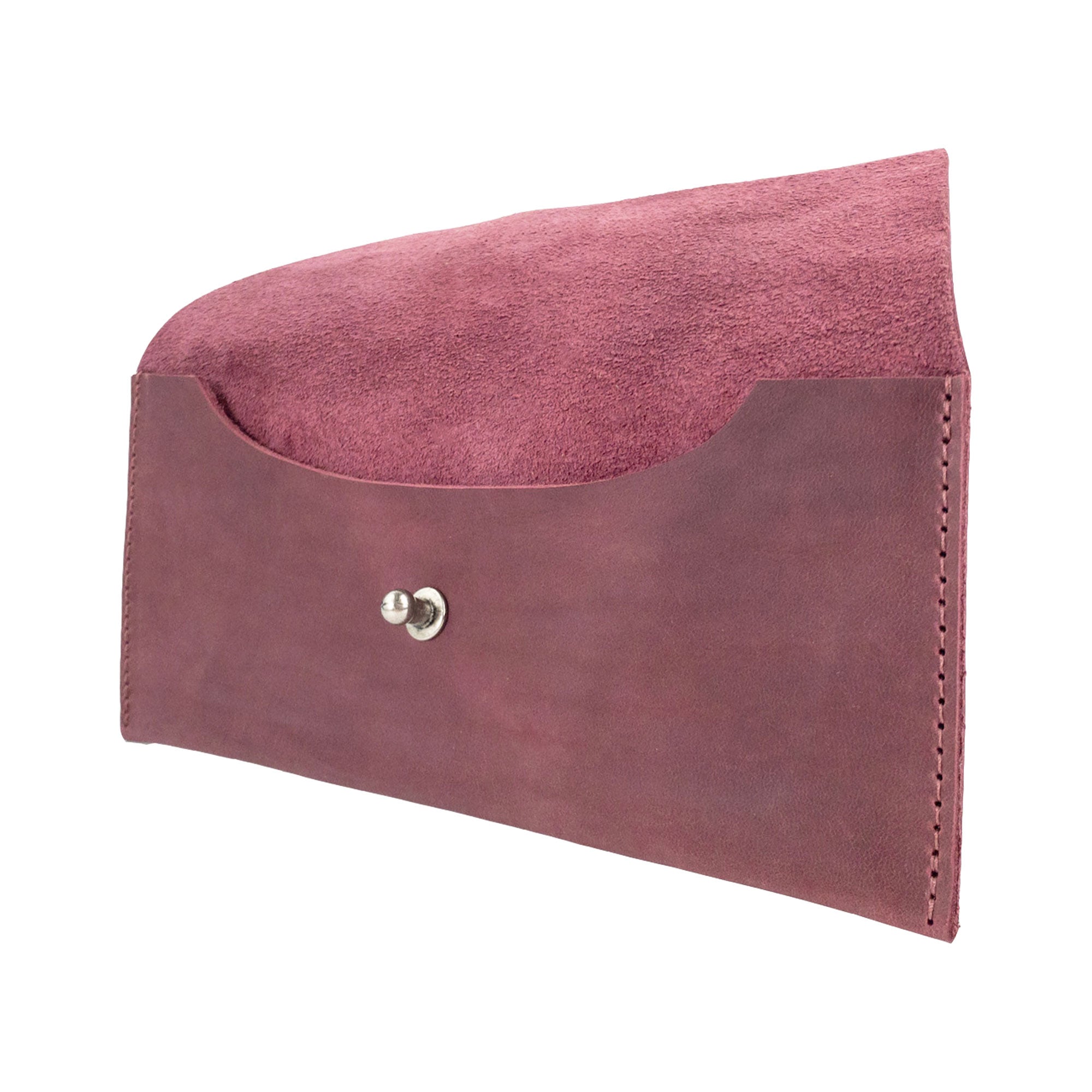 Side view of the Long Utility Pouch in earthy leather by Hide & Drink, emphasizing its fine stitching and handcrafted quality. A stylish wallet perfect for daily use.