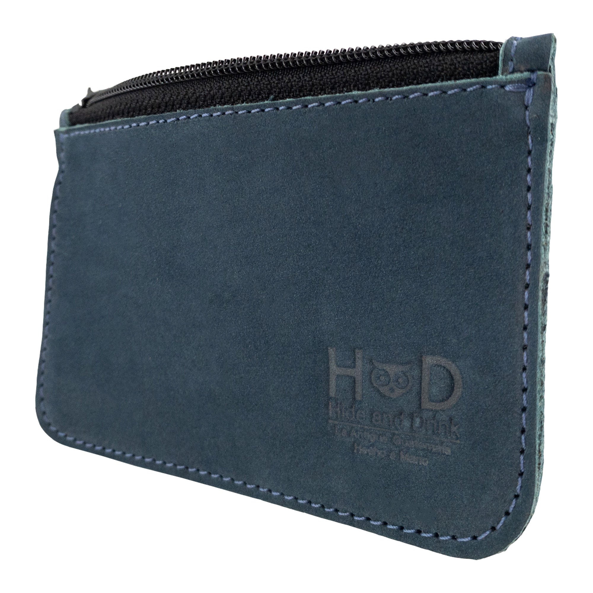 Side view of a second Hide & Drink Zippered Wallet, emphasizing quality construction in Full Grain Leather. This zippered wallet is perfect for storing cards and coins, reflecting the small batch artisan work, handmade in La Antigua Guatemala & Oaxaca Mexico.