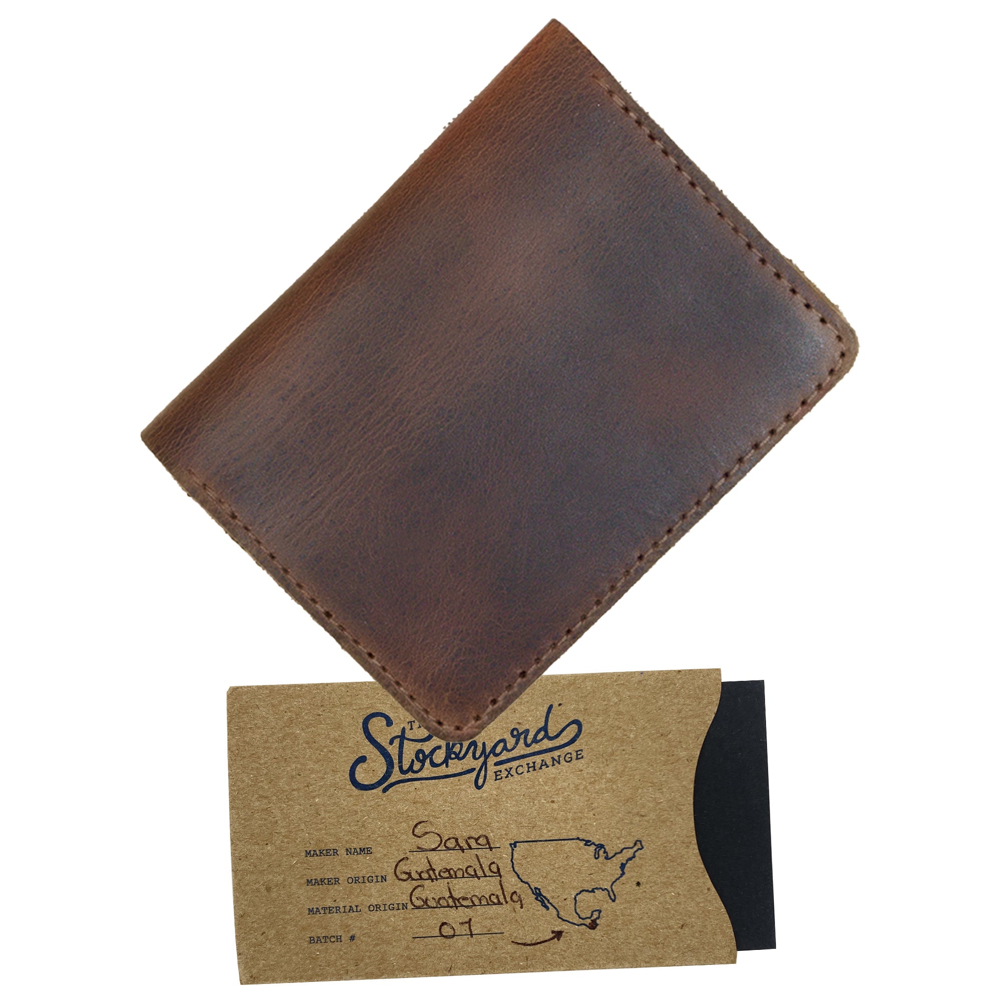 Product tag and Bi-Fold Card Wallet Diagonal by Hide & Drink, reflecting the brand's commitment to craftsmanship; ideal gift made from high-quality full grain leather, perfect for those seeking unique accessories.