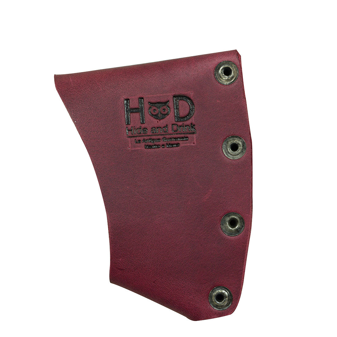 Functional Hatchet Blade Cover by Hide & Drink, designed as a protective axe head sheath with quality full grain leather. A must-have for any lumberjack or outdoor enthusiast, this artisan product is handcrafted in La Antigua Guatemala & Oaxaca Mexico.