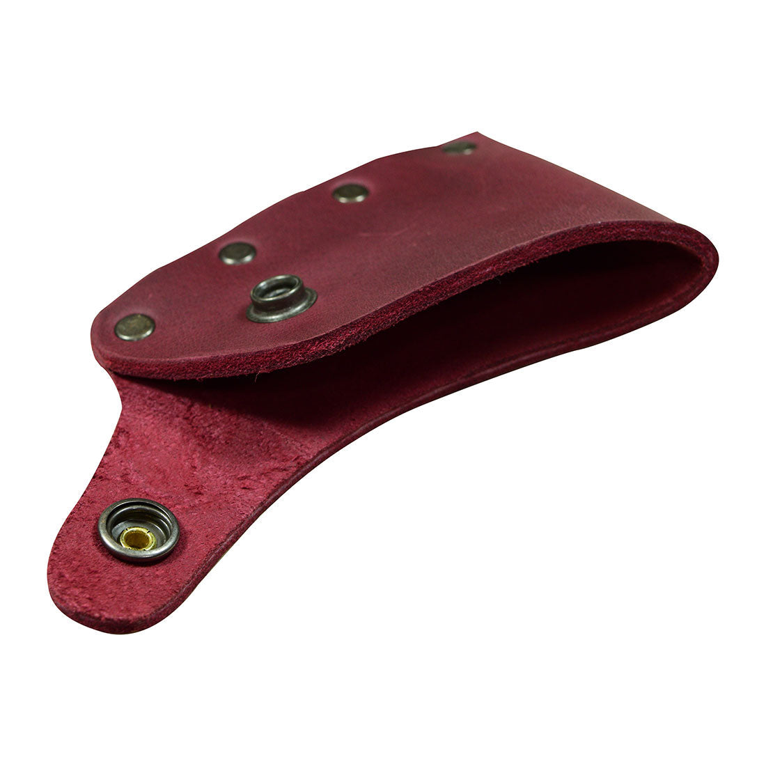 Robust Hatchet Blade Cover by Hide & Drink, serving as a protective axe head sheath made from durable full grain leather. Ideal for camping and lumberjack adventures, this artisan-crafted piece highlights craftsmanship made in La Antigua Guatemala & Oaxaca Mexico.