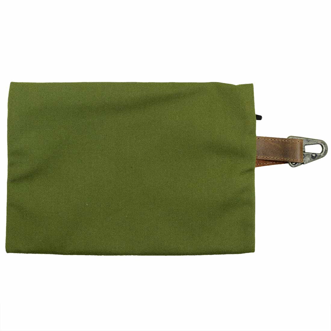 Back view of Hide & Drink’s Outdoor Pouch, a practical Water Resistant Canvas Camping Pouch demonstrating its functional design as a storage case and utility bag. Made from Full Grain Leather, this artisan-crafted item is hand cut and hand sewn, highlighting small batch production from La Antigua Guatemala & Oaxaca Mexico.