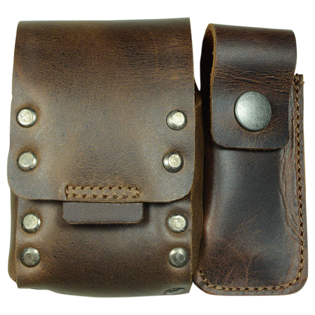 Rivet Cigarette Case by Hide & Drink, featuring a chic riveted strap and secure snap closure. This Belt Tobacco Case is crafted from high-quality Full Grain Leather, ideal for smoking accessories and showcasing small batch production. Artisan handmade in La Antigua Guatemala & Oaxaca Mexico.
