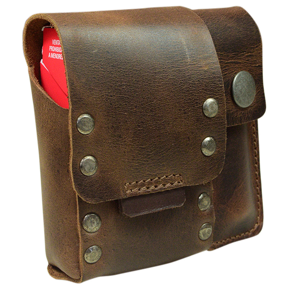 Rivet Cigarette Case by Hide & Drink featuring a stunning front view with rivets and a clasp. This stylish smoking accessory is made from durable Full Grain Leather and crafted through small batch production, being artisan handmade in La Antigua Guatemala & Oaxaca Mexico.