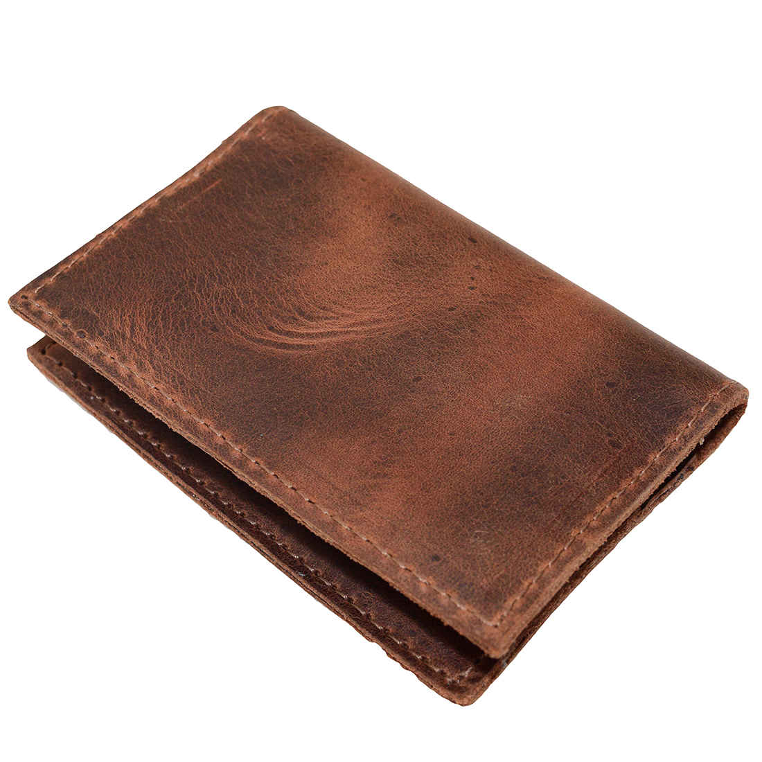 Closed Bifold Horizontal Card Wallet by Hide & Drink, featuring a sleek design perfect for minimalist travelers, organizer for cards and cash, crafted from durable full grain leather, emphasizing small batch production, hand cut, hand sewn, fire branded, and artisan craftsmanship, handmade in La Antigua Guatemala & Oaxaca Mexico.