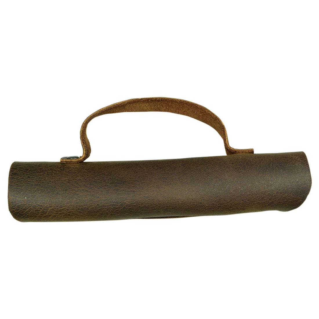 An overhead shot of the Hide & Drink Drumstick Holder, displaying its sleek Full Grain Leather exterior. This essential Organizer Case for drummers is hand cut and hand sewn, highlighting the quality of small batch production Artisan work. Ideal for keeping your Drumsticks secure, this handmade product is crafted with care in La Antigua Guatemala & Oaxaca Mexico.
