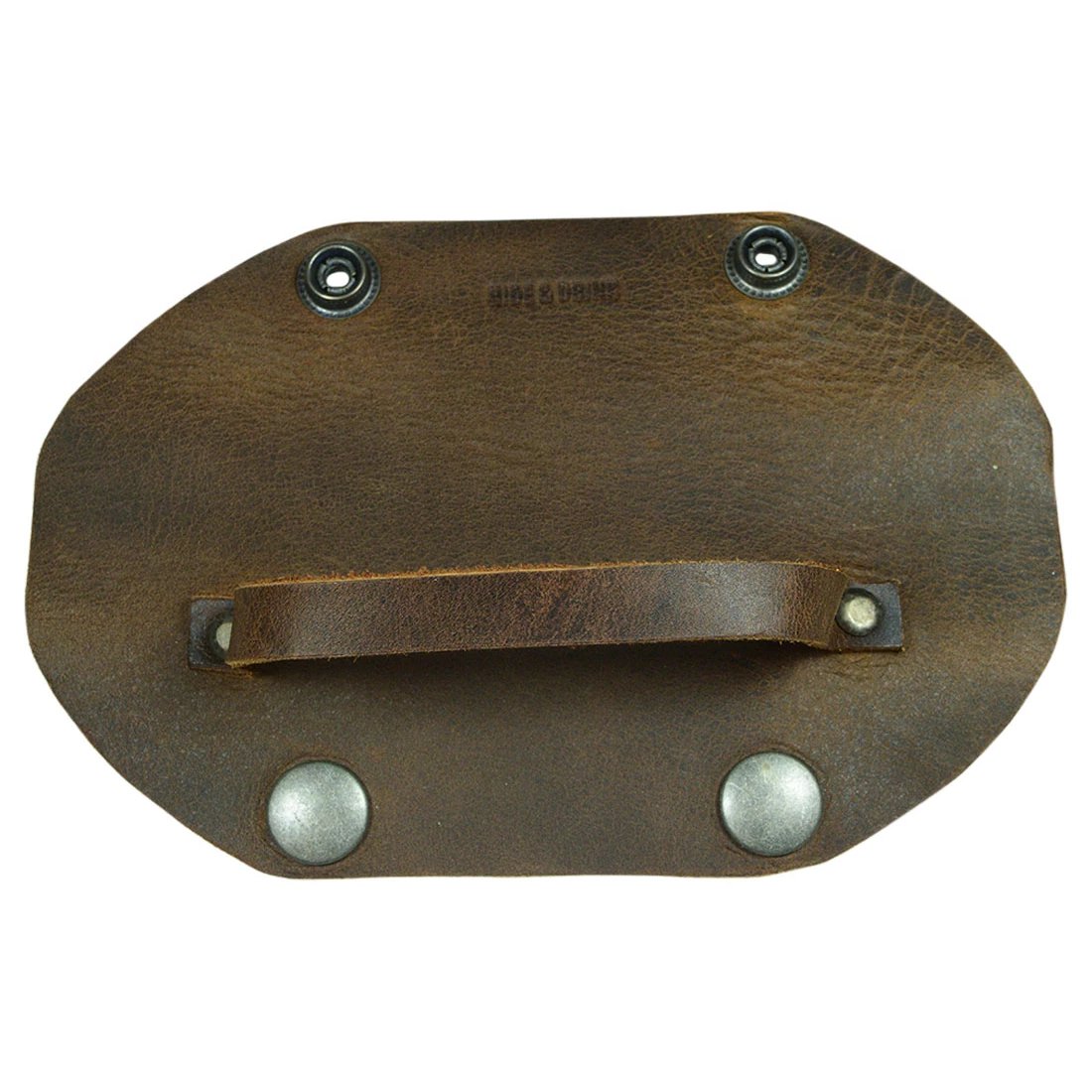 The underside of the Hide & Drink Drumstick Holder reveals its sturdy construction and unique design. This essential Organizer Case for drummers is made from Full Grain Leather, showcasing the Artisan craftsmanship that goes into each piece. A perfect addition for anyone looking for quality handmade products from La Antigua Guatemala & Oaxaca Mexico.