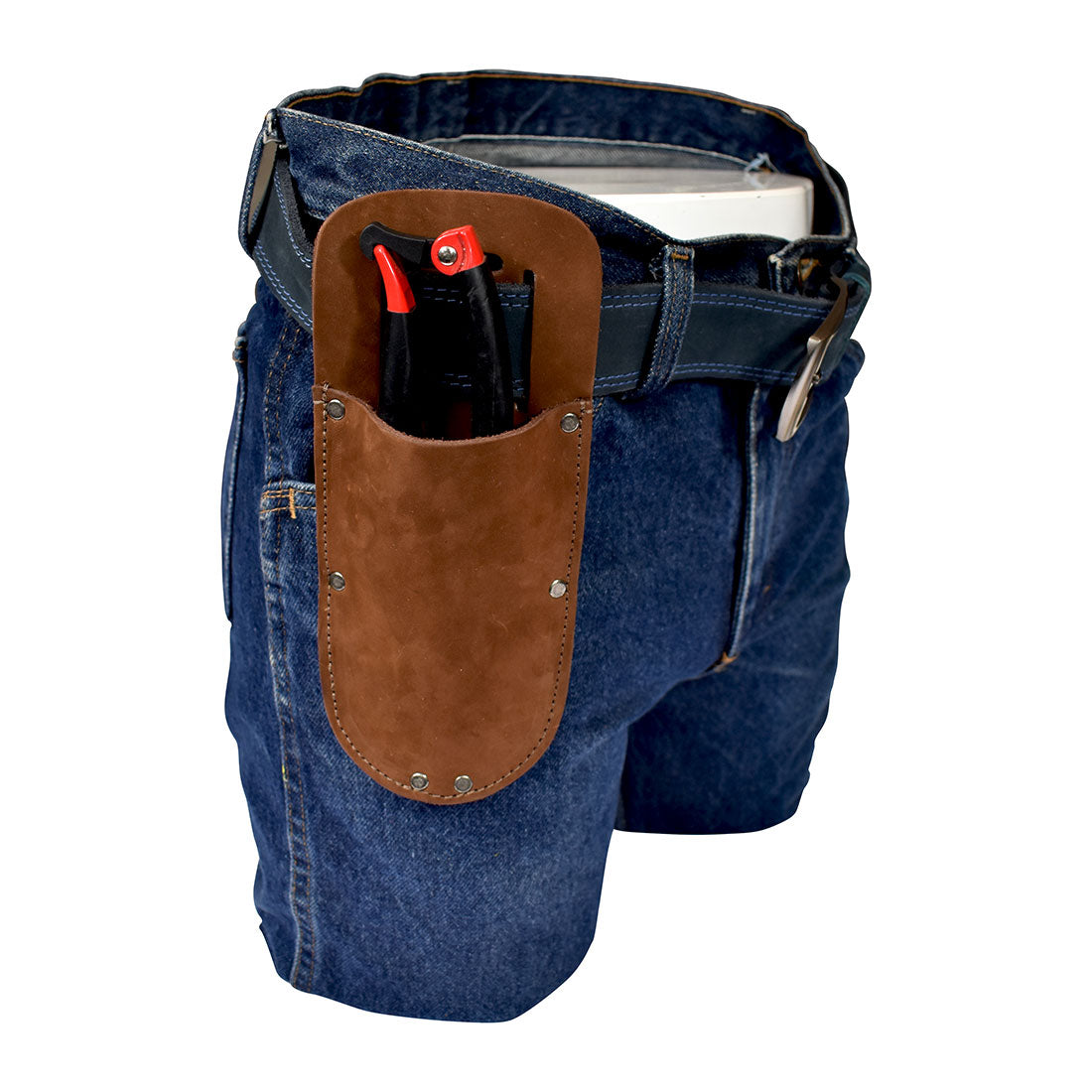 Hide & Drink Garden Pruner Sheath paired with garden scissors, crafted from Thick Full Grain Leather. This artisan sheath features a convenient belt loop, merging stylish design with functioning utility for gardeners.