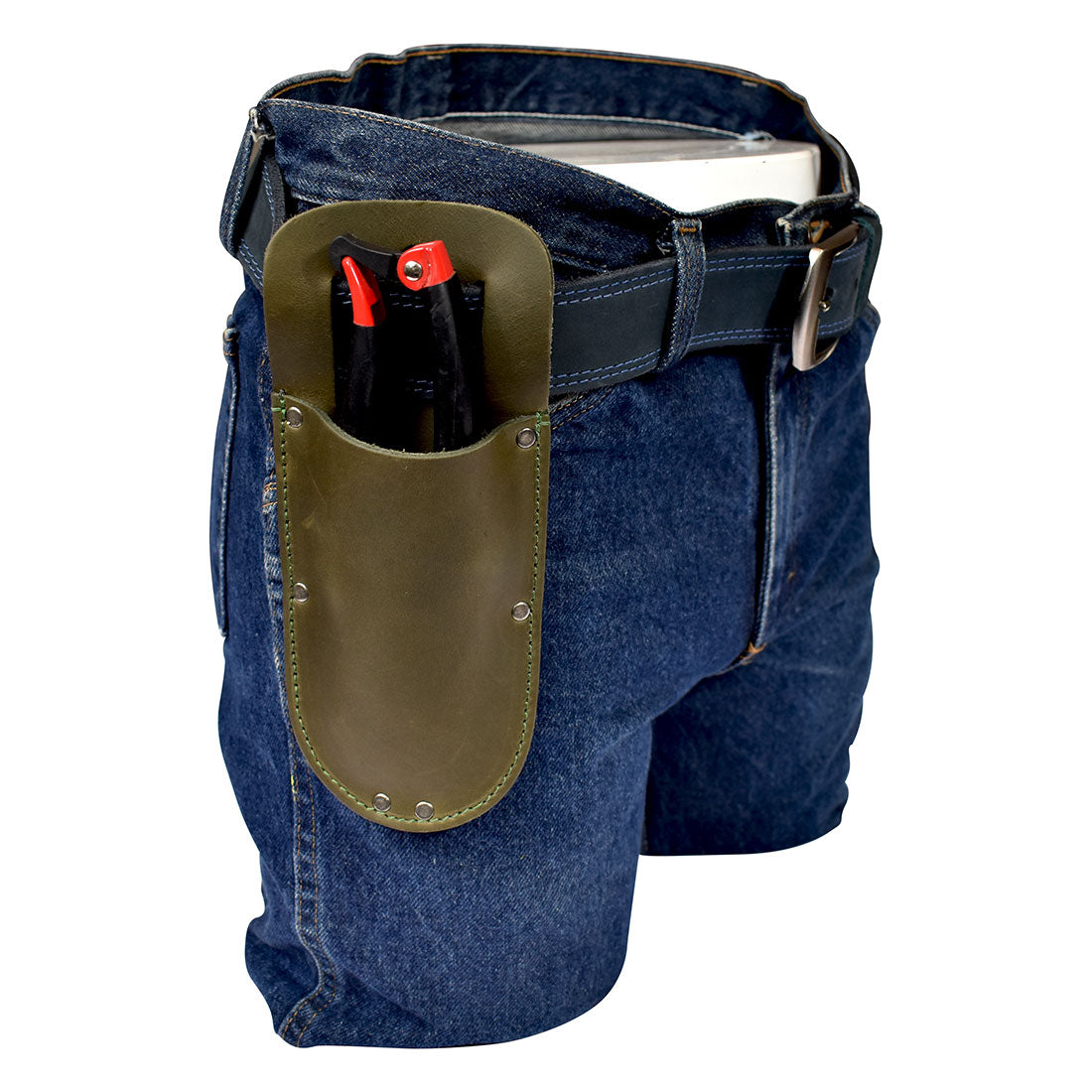 Hide & Drink Garden Pruner Sheath featuring a chic navy design made of Thick Full Grain Leather, perfect for gardening and utility tools. This handmade product embodies artisan craftsmanship.