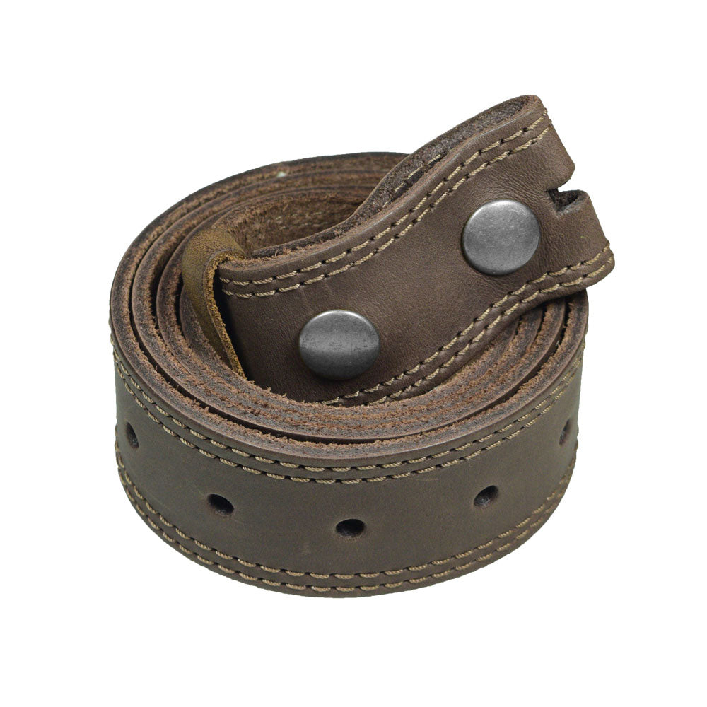 Men's Double Stitched Thick Leather Snap On Belt - Stockyard X 'The Leather Store'