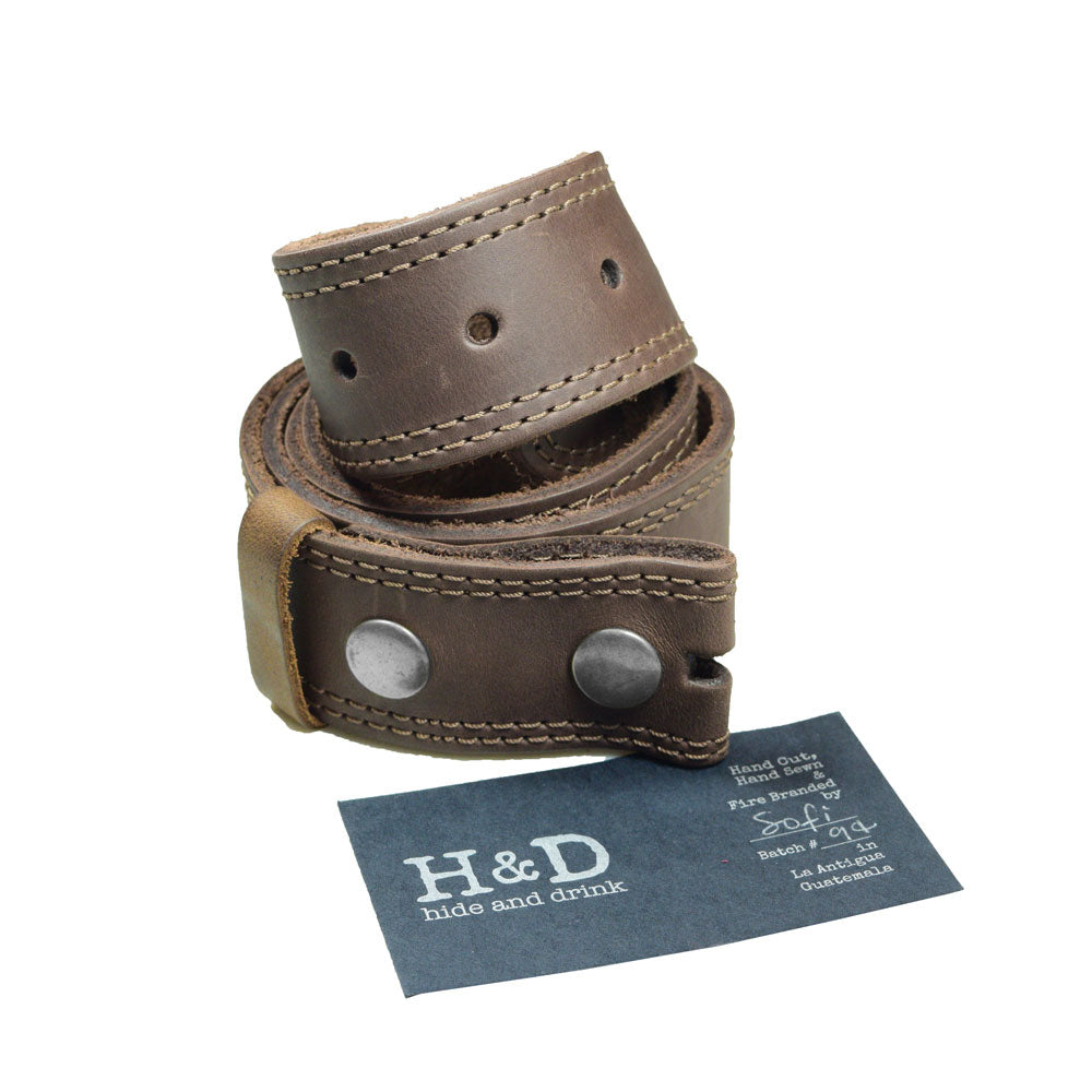 Men's Double Stitched Thick Leather Snap On Belt - Stockyard X 'The Leather Store'
