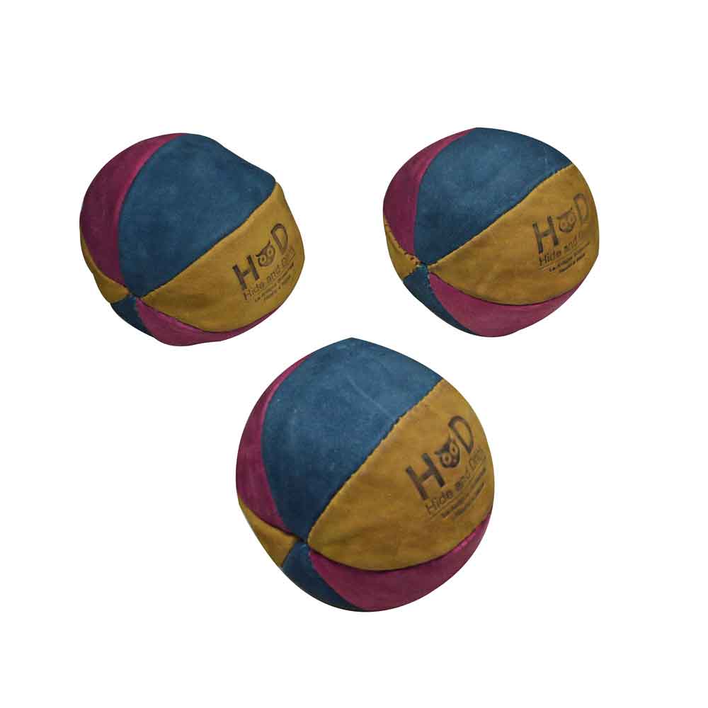 Hide & Drink Leather Juggling Balls (3-Pack) featuring a colorful pattern. Full Grain Leather Juggling Balls Set of 3, produced using Small Batch Production methods, Hand Cut, Hand Sewn, and Fire Branded by Artisan craftspeople. Handmade in La Antigua Guatemala & Oaxaca Mexico.