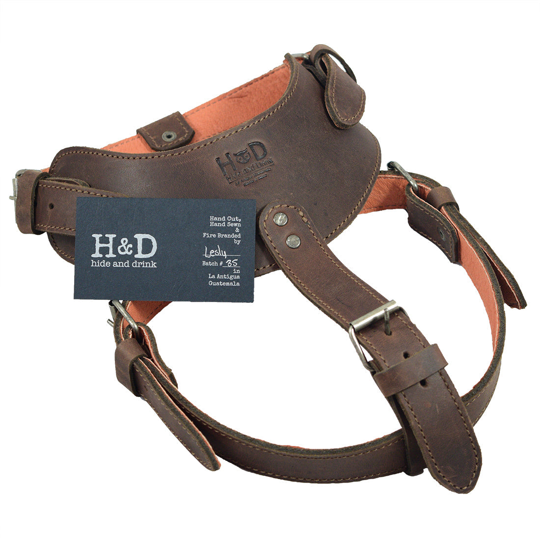 A visual guide for sizing the Hide & Drink Dog Harness to ensure the perfect fit for your pet. This artisan-crafted product from Full Grain Leather emphasizes the importance of measuring for comfort.